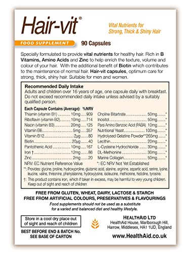 HealthAid Hair VIT – gélatine hydrolysée, fortifie les cheveux et les ongles