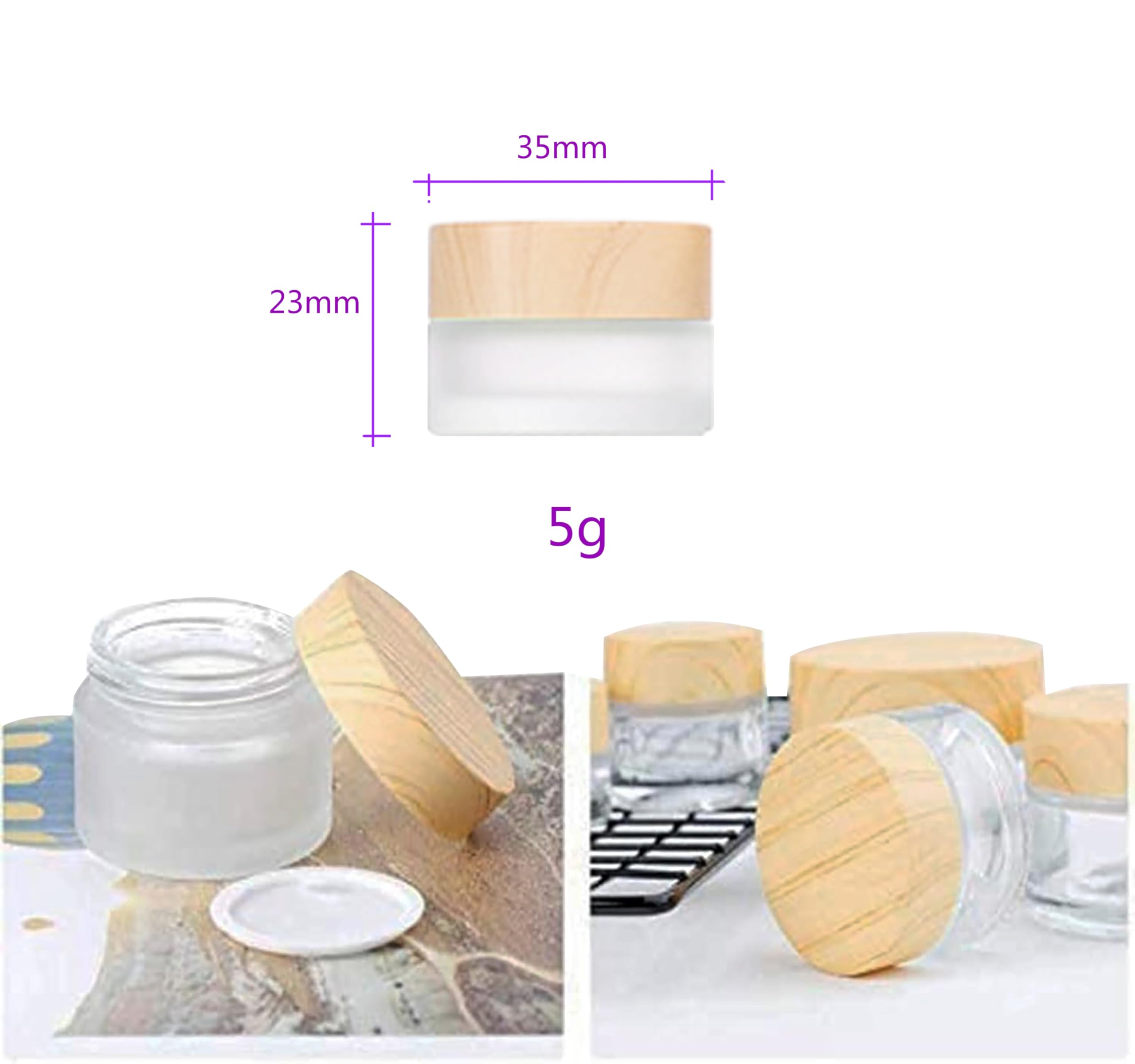 Healthcom pot en verre dépoli 5 g, format compact idéal pour voyage.