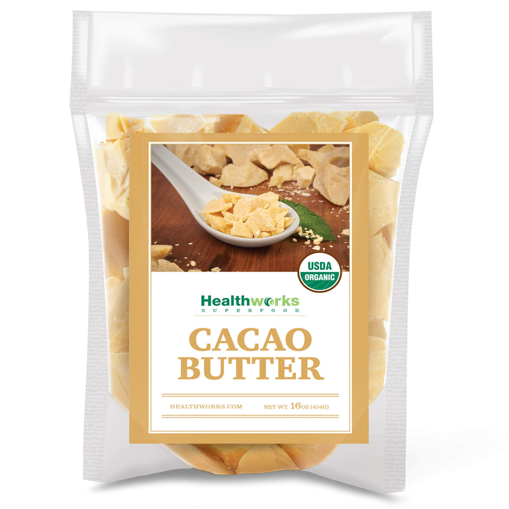 Healthworks Beurre de cacao Bio - bouteille bio 16oz, parfait pour cuisson et pâtisserie