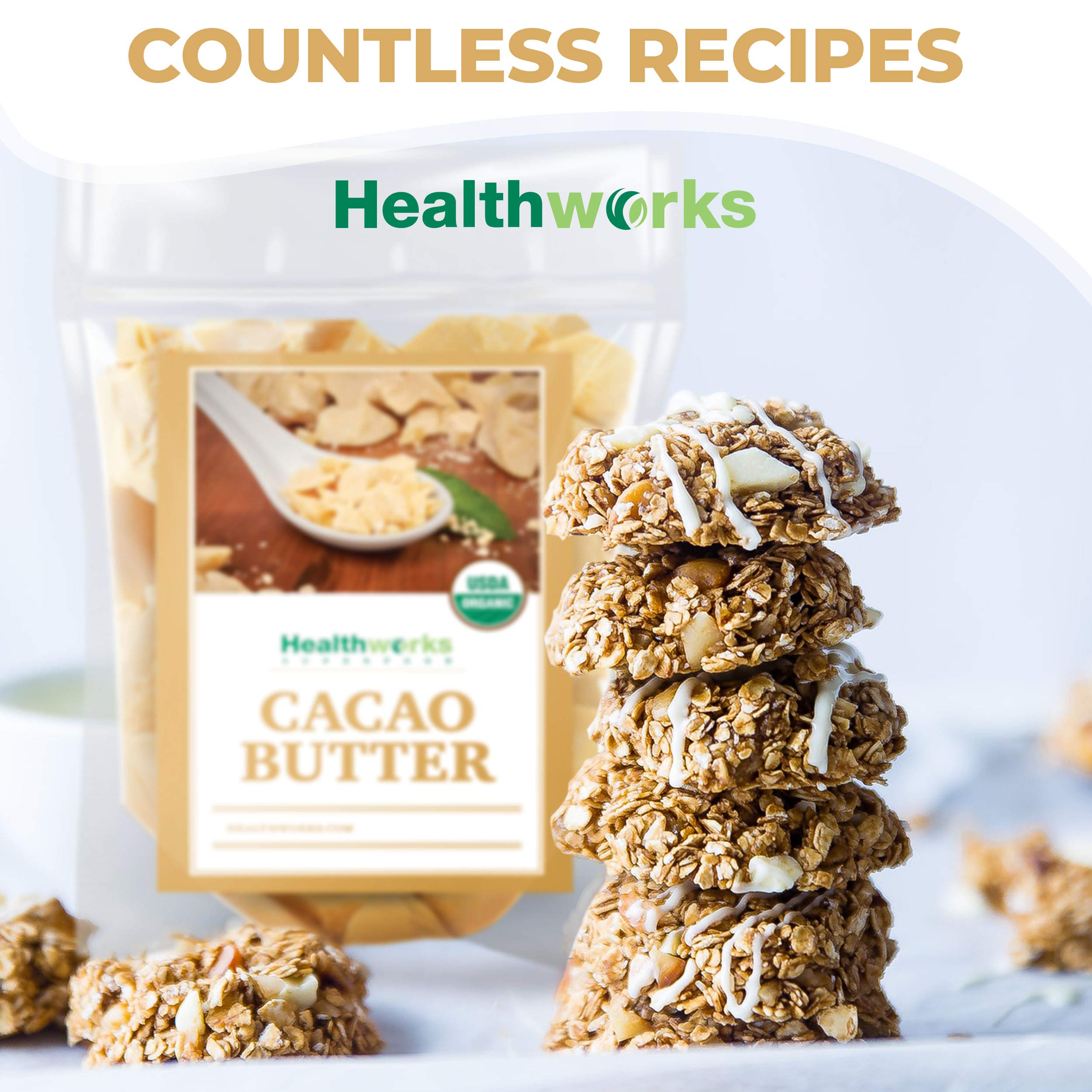 Healthworks Beurre de cacao - emballage pratique pour incorporer dans recettes et routines beauté