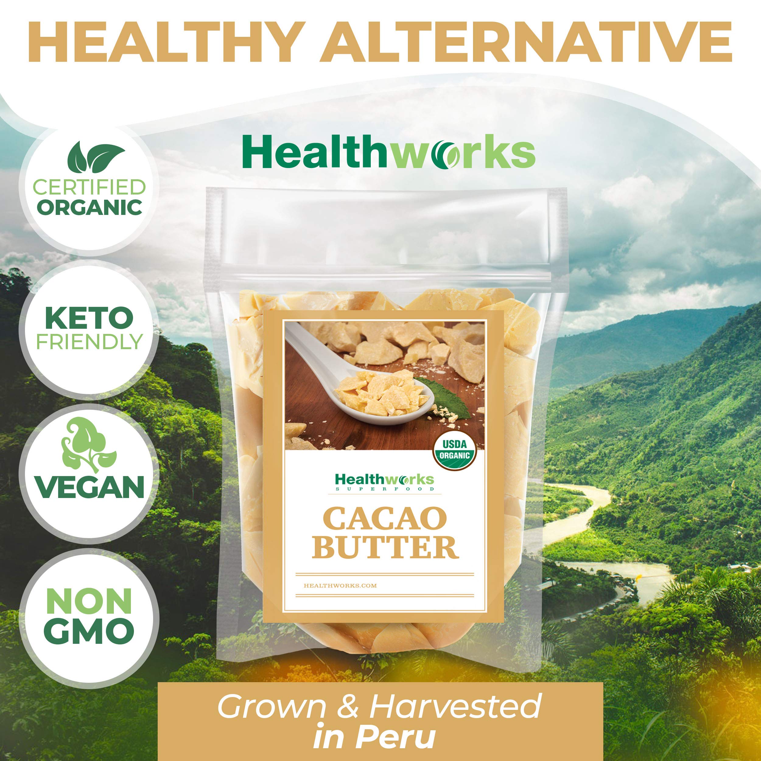 Healthwinds Beurre de cacao - non déodorisée, conserve les qualités naturelles du cacao