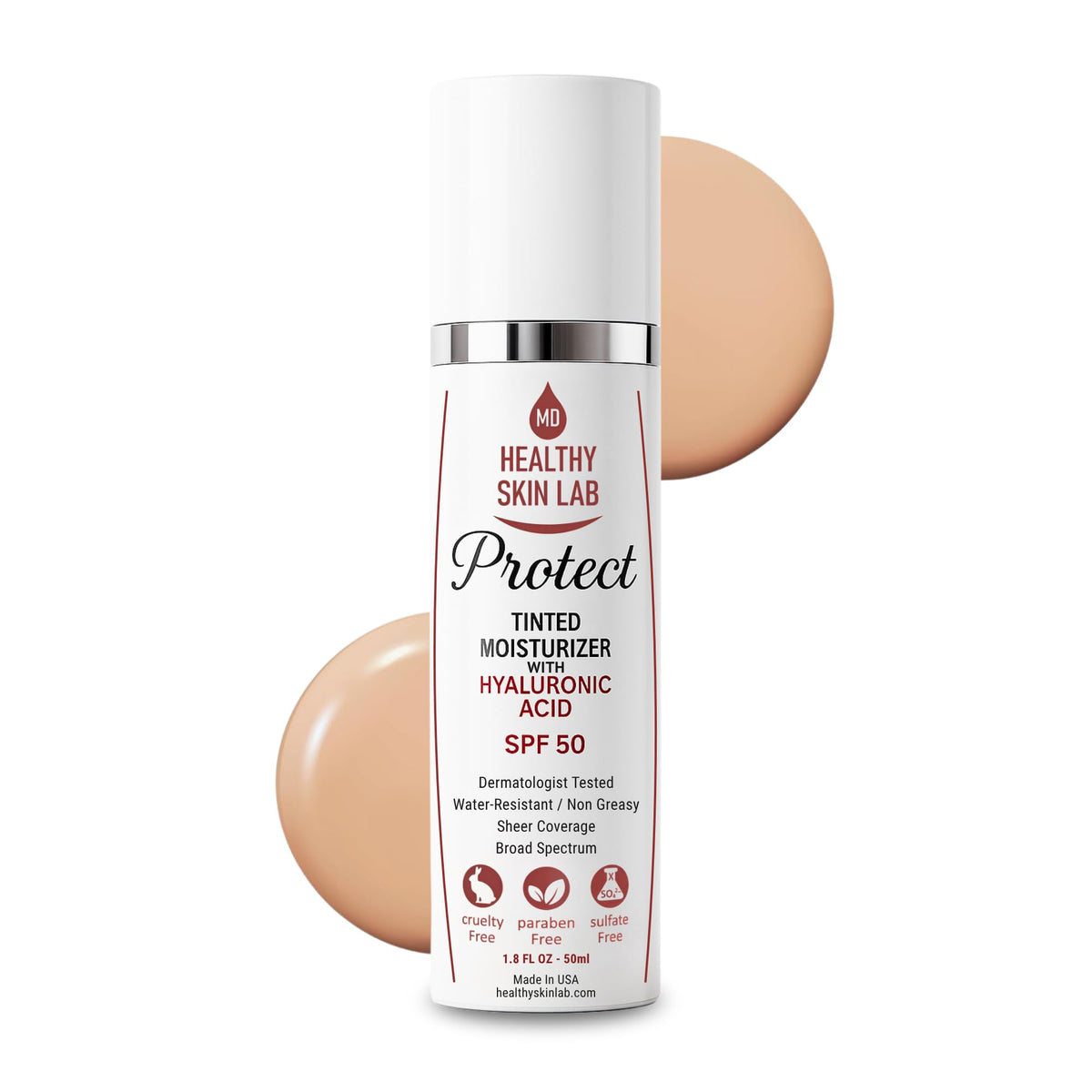 Healthy Skin Lab Protect: bouteille minérale SPF50 pour une protection quotidienne légère.