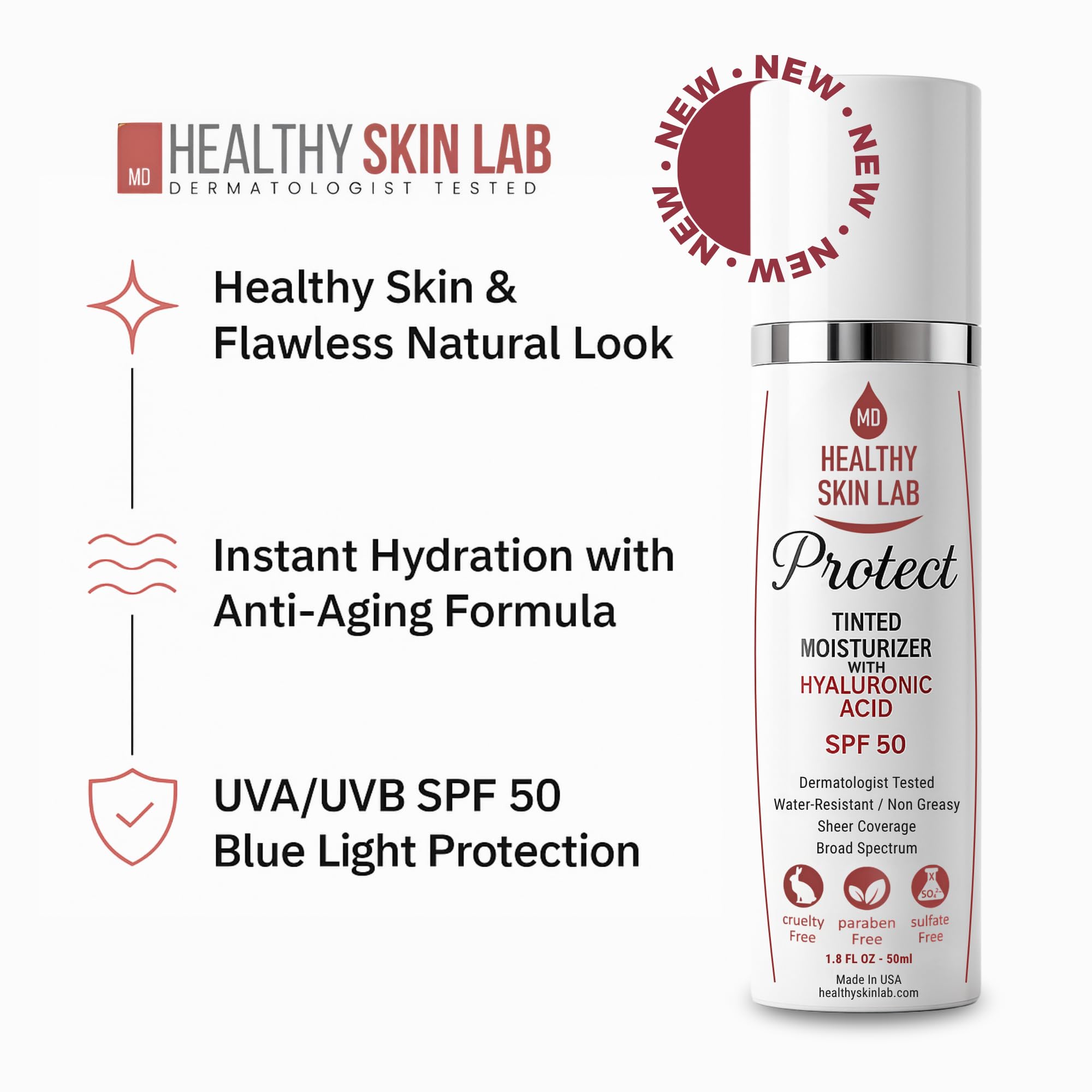 Healthy Skin Lab Protect: swatch teinte subtile universelle pour un fini naturel.