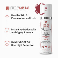 Healthy Skin Lab Protect: swatch teinte subtile universelle pour un fini naturel.