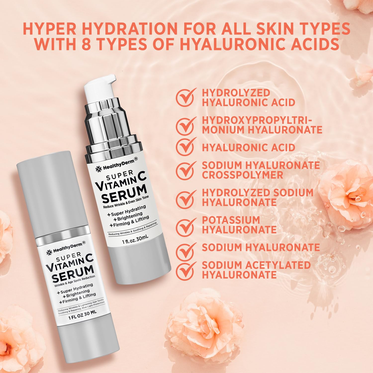 HealthyDerm sérum vitamine C et peptides améliore légèrement la fermeté du visage.