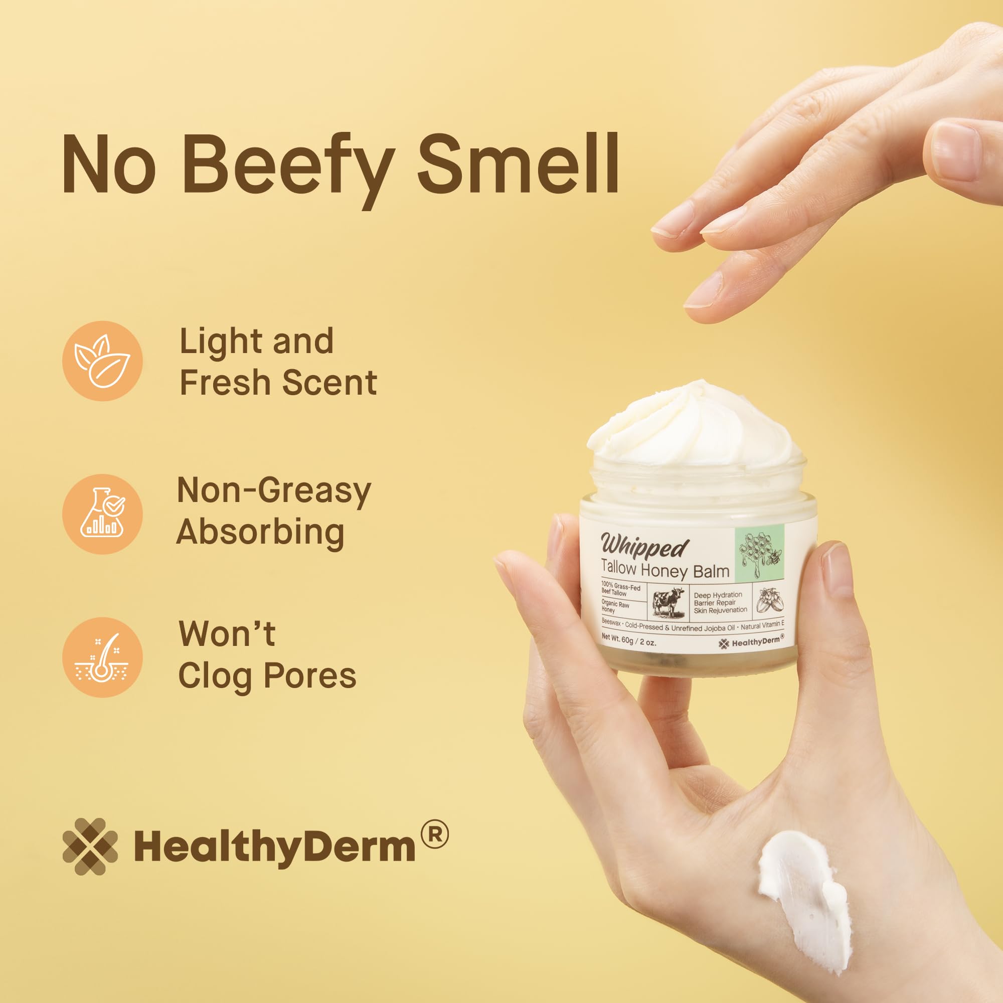 Emballage du HealthyDerm Tallow Honey Balm clair et prêt à offrir.