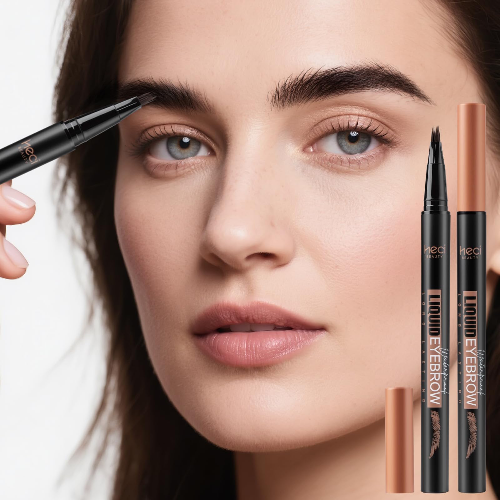 HECI BEAUTY pinceau angle carré: définition rapide pour sourcils plus épais et naturels.