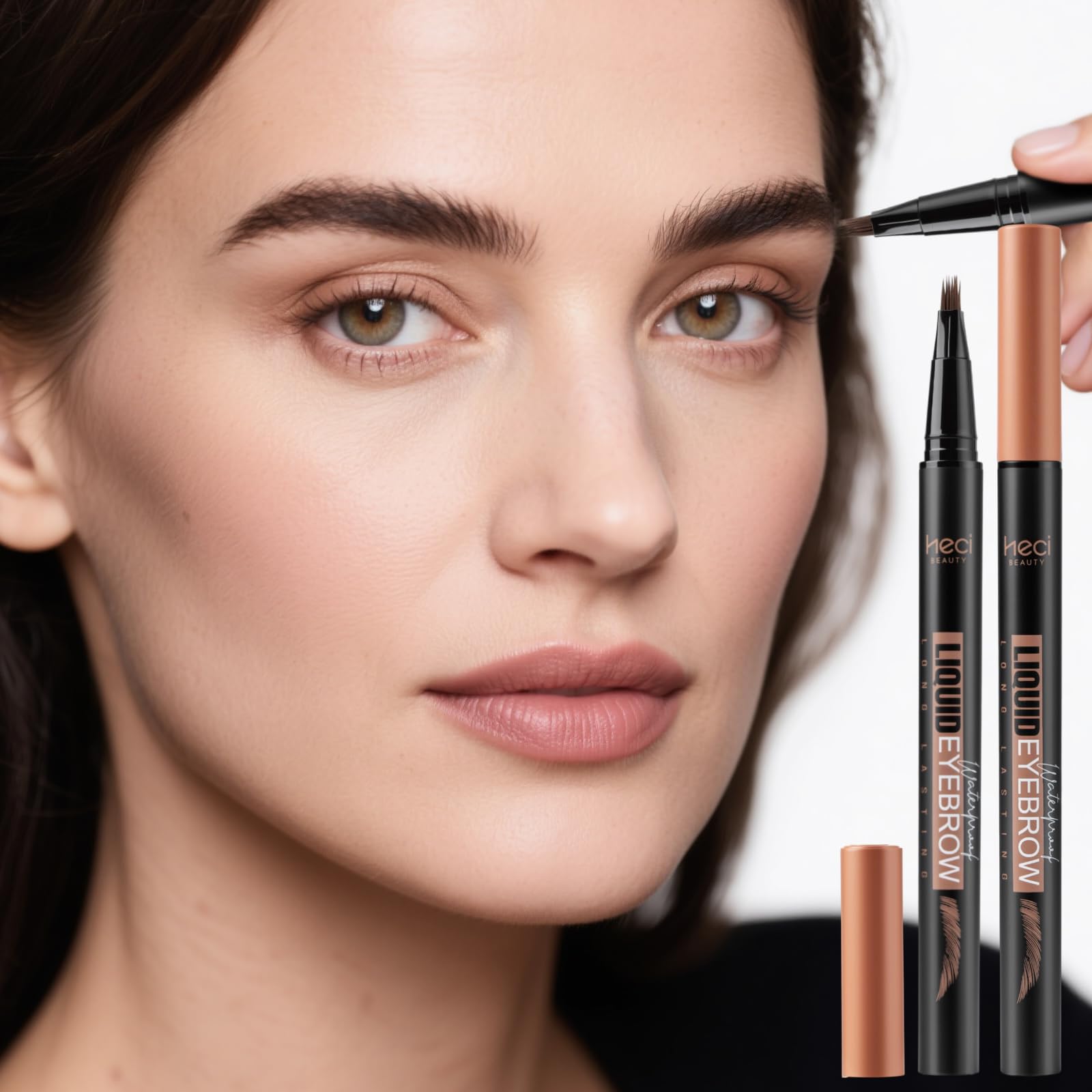 Brosse carrée et poils serres pour un tracé naturel avec HECI BEAUTY.