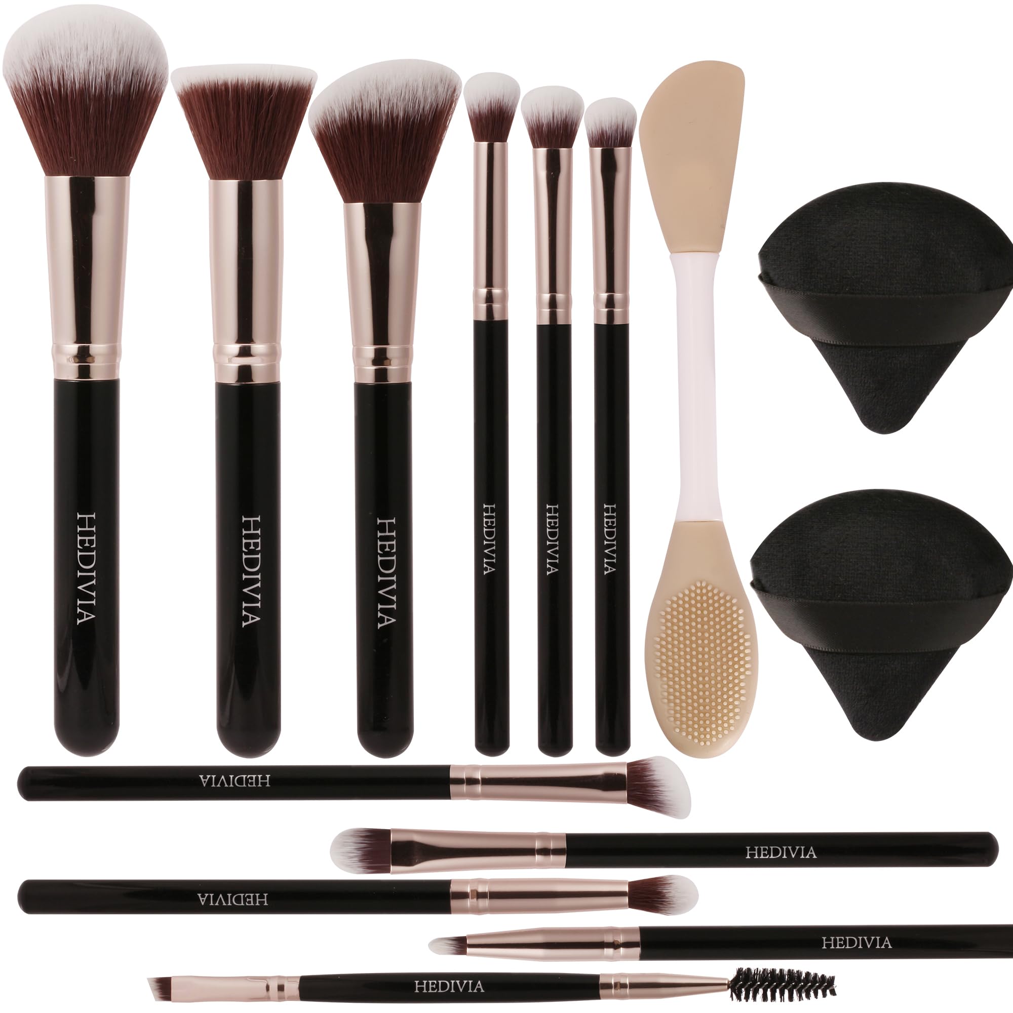 Ensemble Hedivia de pinceaux maquillage 14 pièces, rendu professionnel et uniforme.