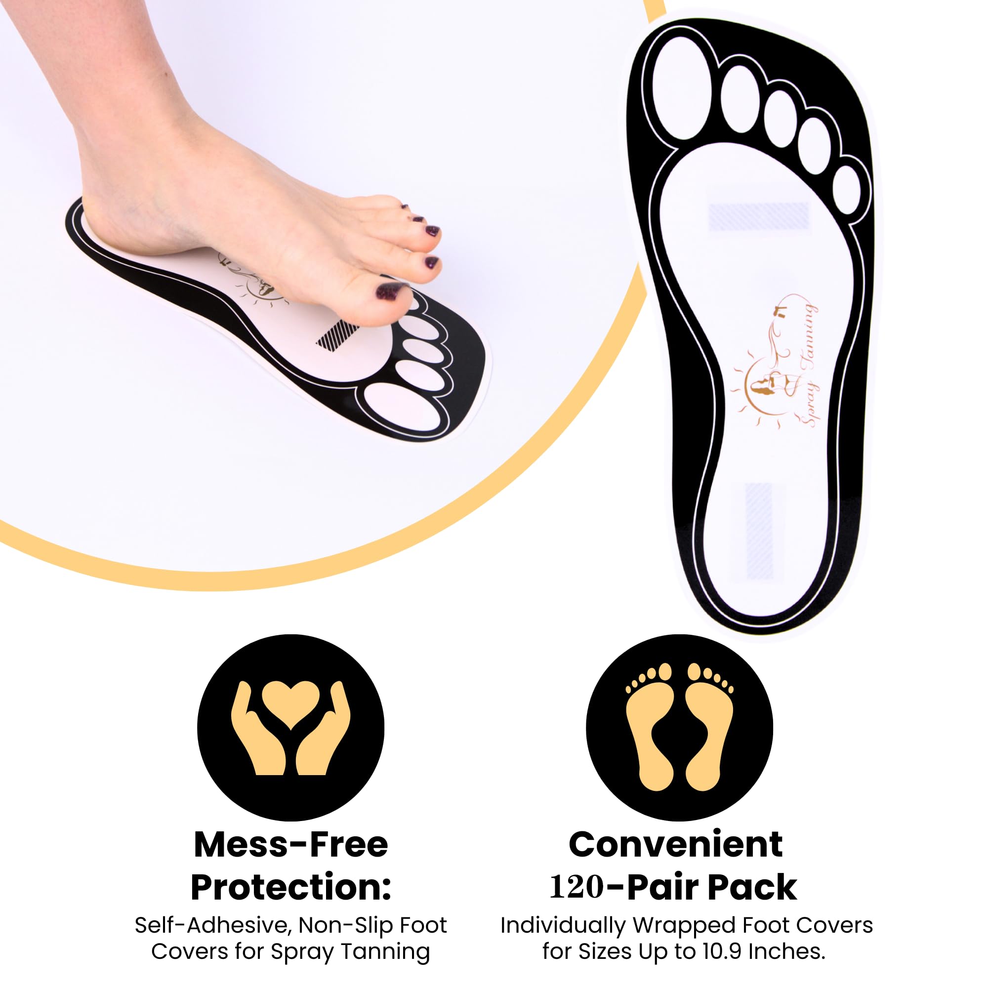 HeeStar semelles-pieds-tan-noirs protègent les pieds des excès de solution lors de l'application.