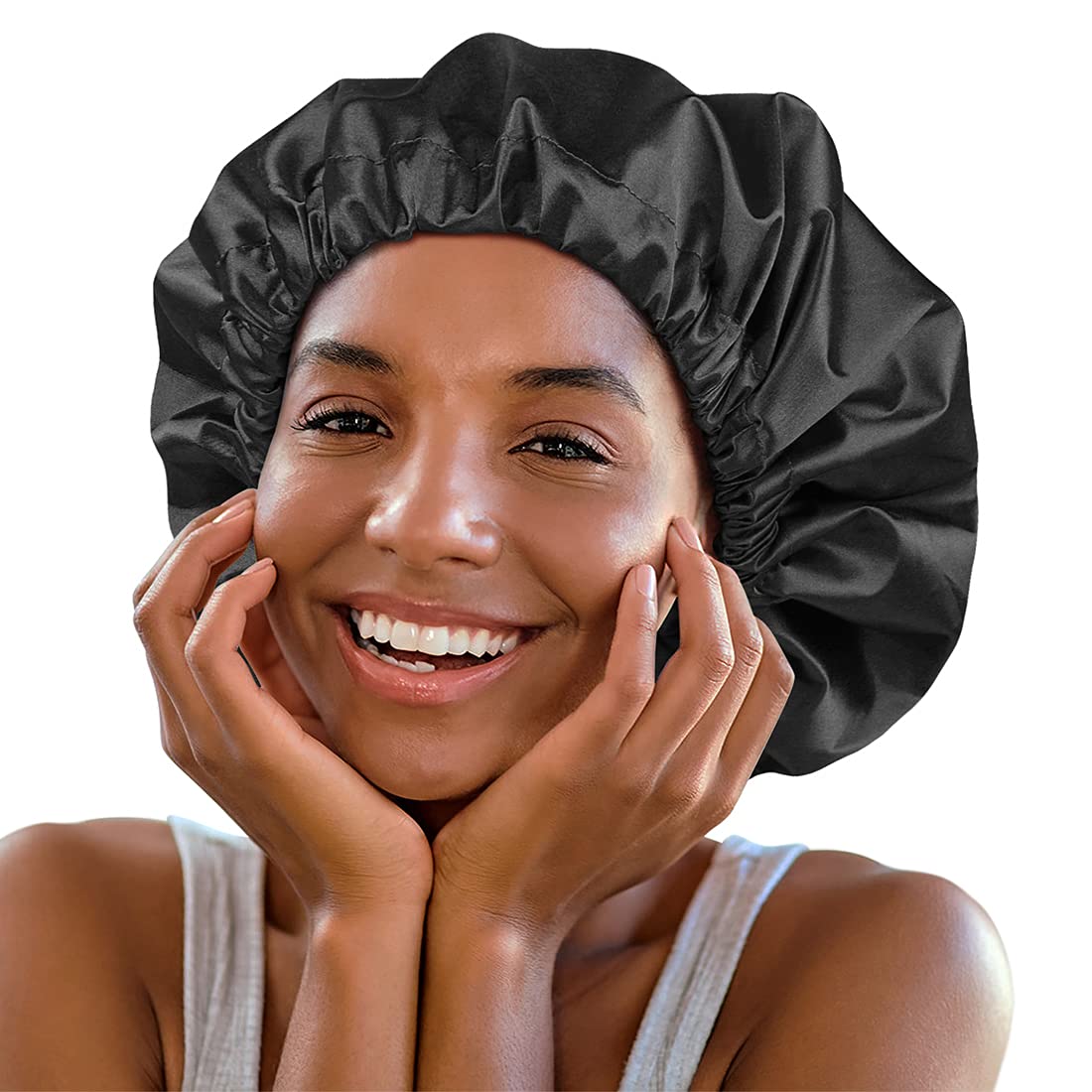 Bonnet Heerf couvrant les cheveux longs pour une douche efficace.