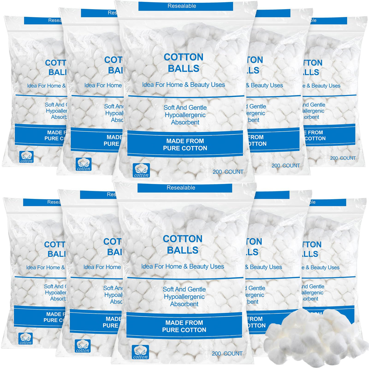 Boules coton Heigble 2000 pieces, reserve ideale pour salle de bains.