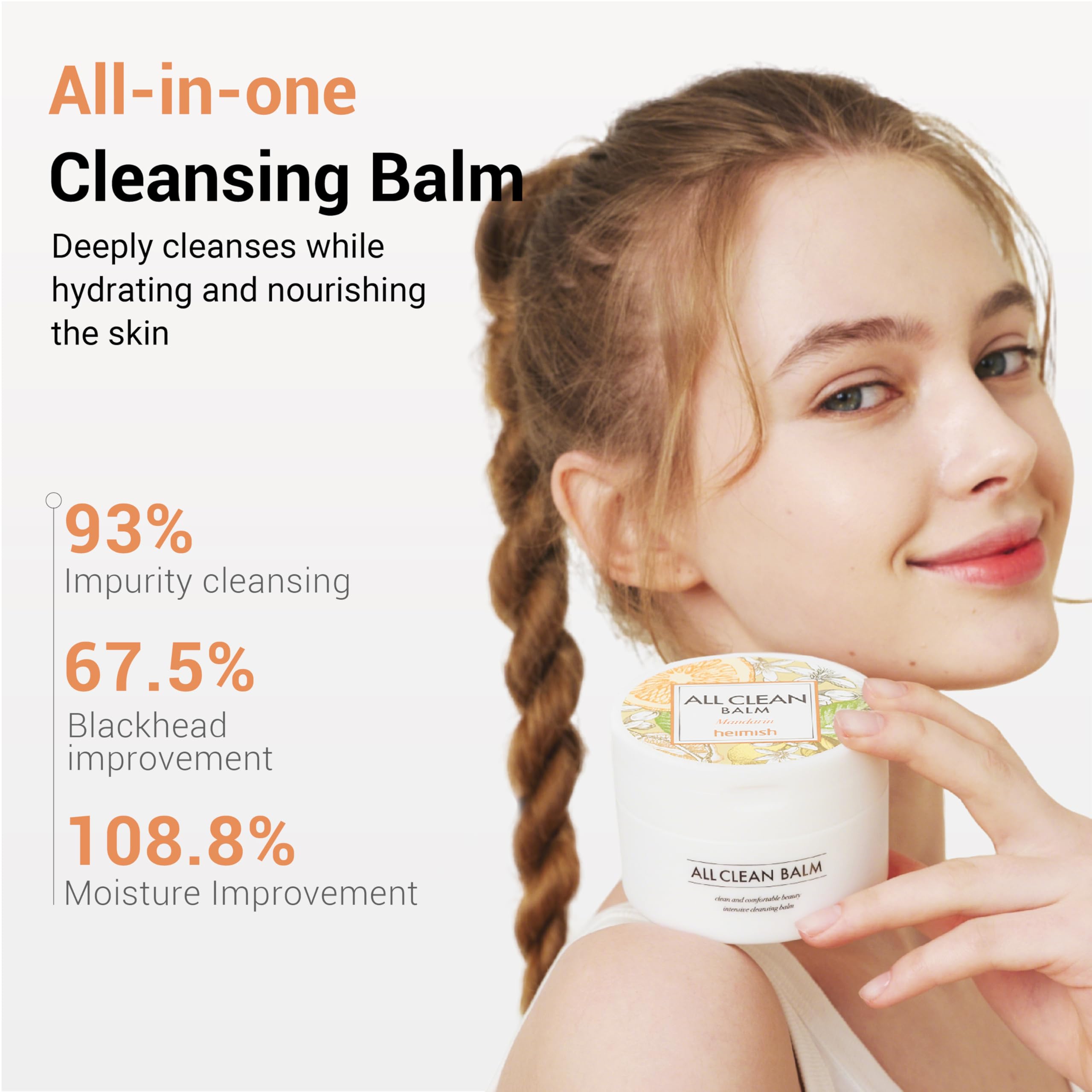 HEIMISH All Clean Balm Mandarin - texture huile qui se transforme en émulsion pour un rinçage doux.