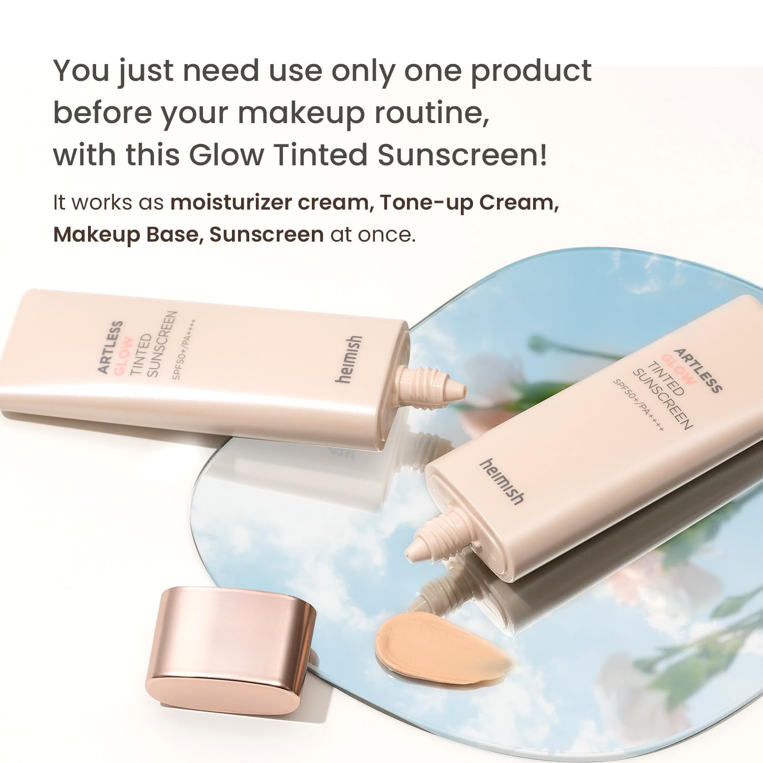 HEIMISH Artless Glow, teinte beige brillant unifiant le teint.