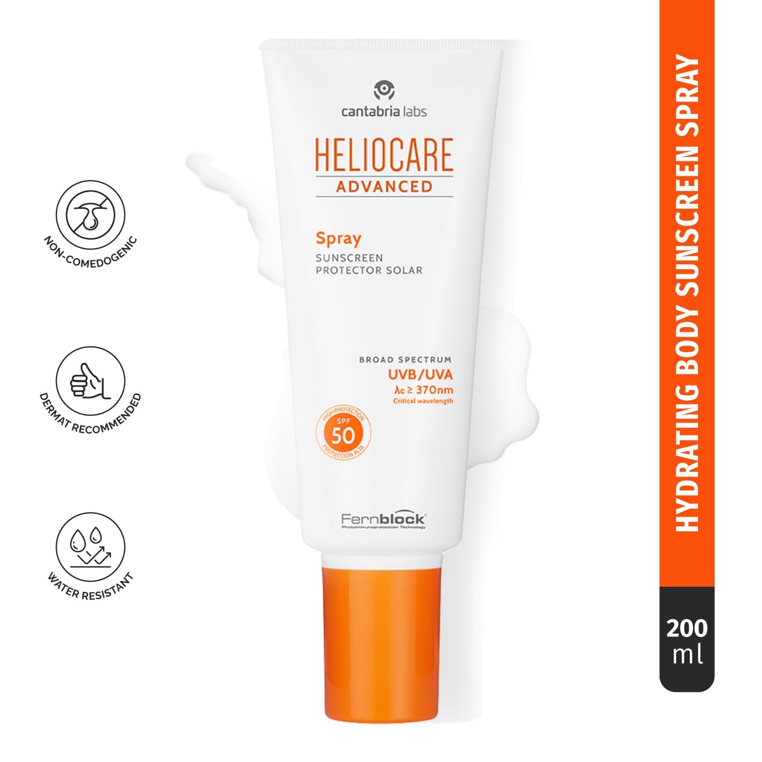 Heliocare Avance spray-nozzle ergonomique, pulvérisation précise.