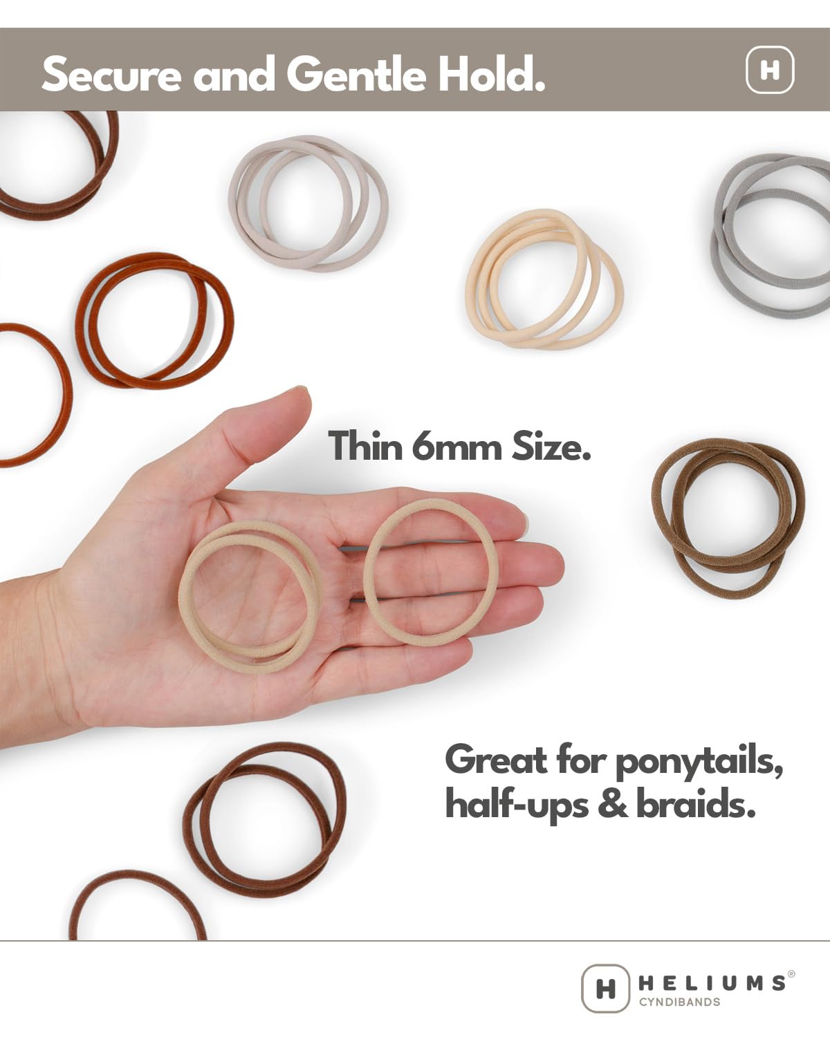 Heliums élastiques cheveux teintes neutres – se fondent avec blond, brun, roux et gris.