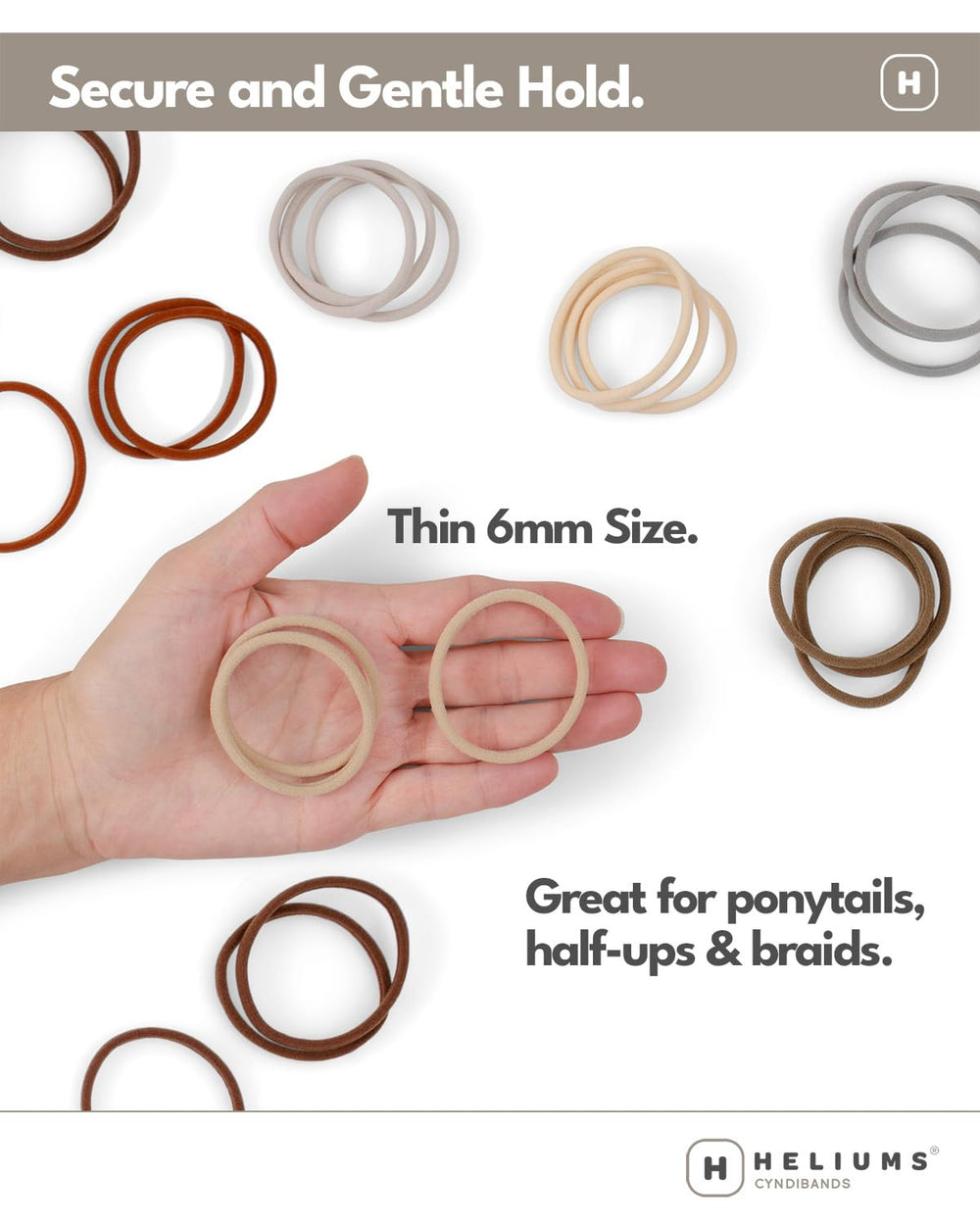 Heliums élastiques cheveux teintes neutres – se fondent avec blond, brun, roux et gris.