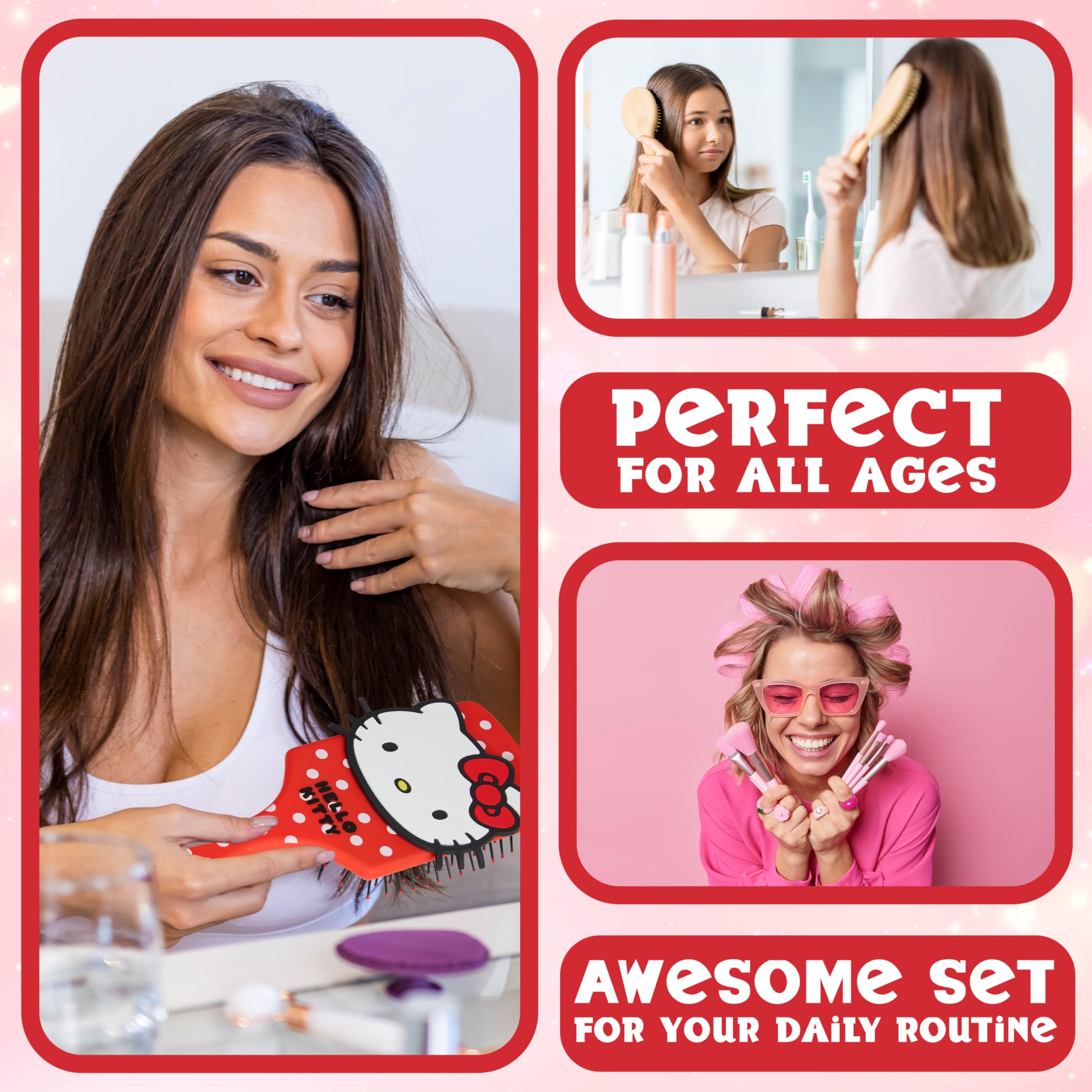 Hello Kitty brosse ergonomique : prise en main confortable et démêlage efficace.
