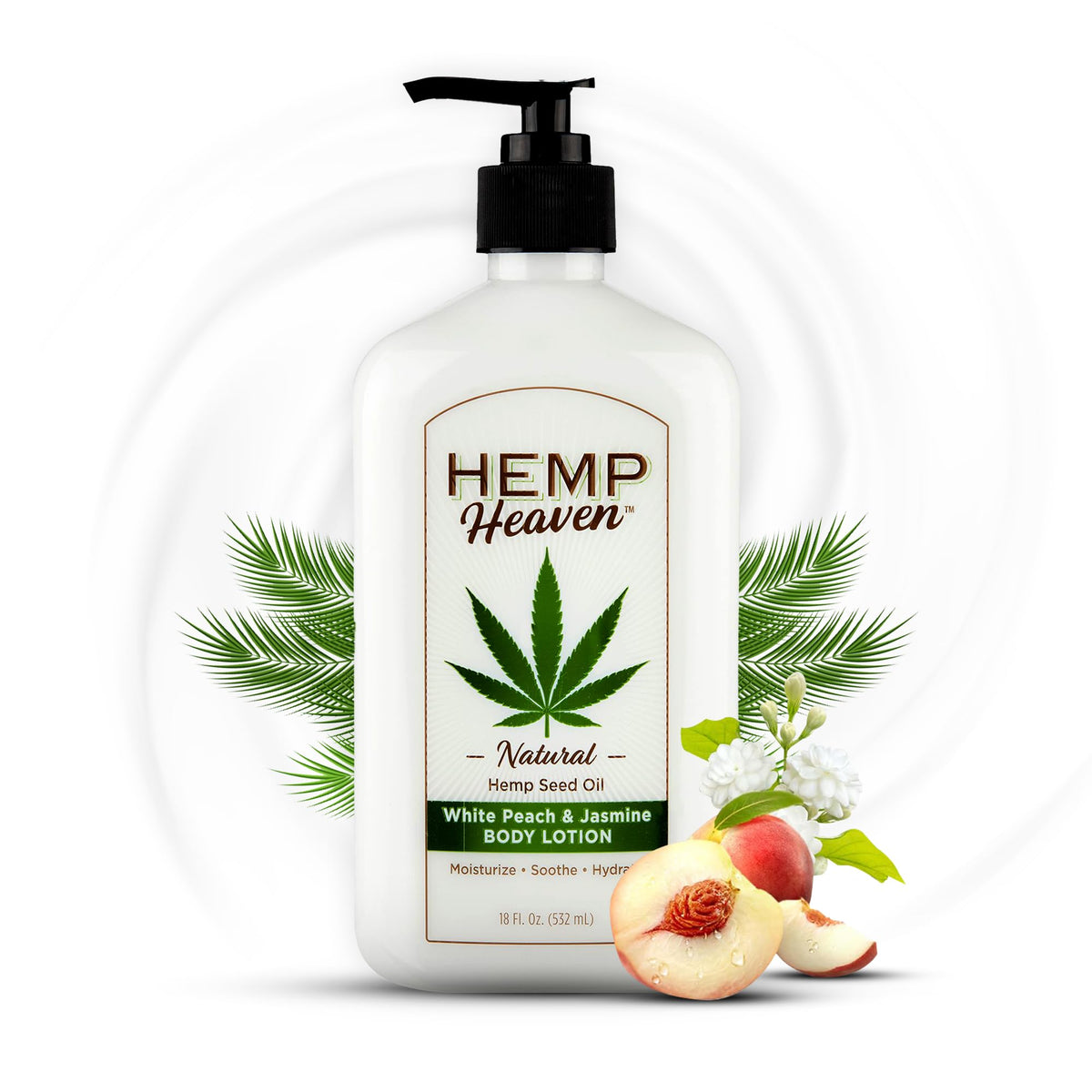 Lotion Hemp Heaven Peche Jasmin Bouteille : hydratation douce pour peau sensible.