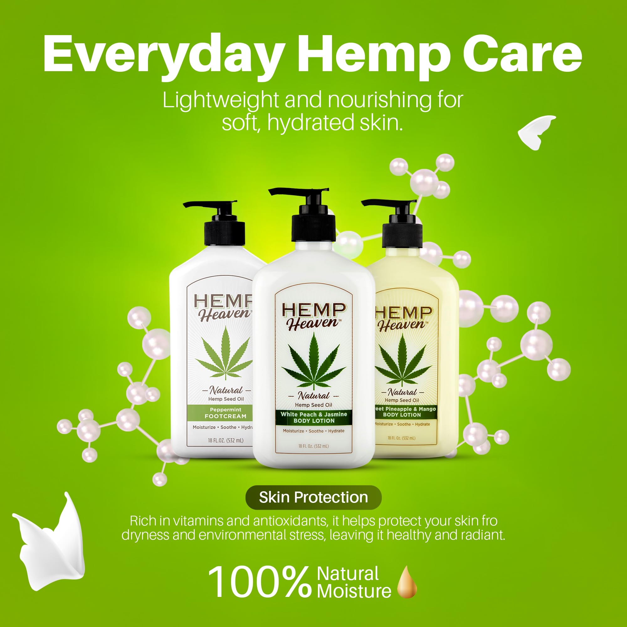 Lotion Hemp Heaven Peche Jasmin Texture-Peau : soin hydratant quotidien.