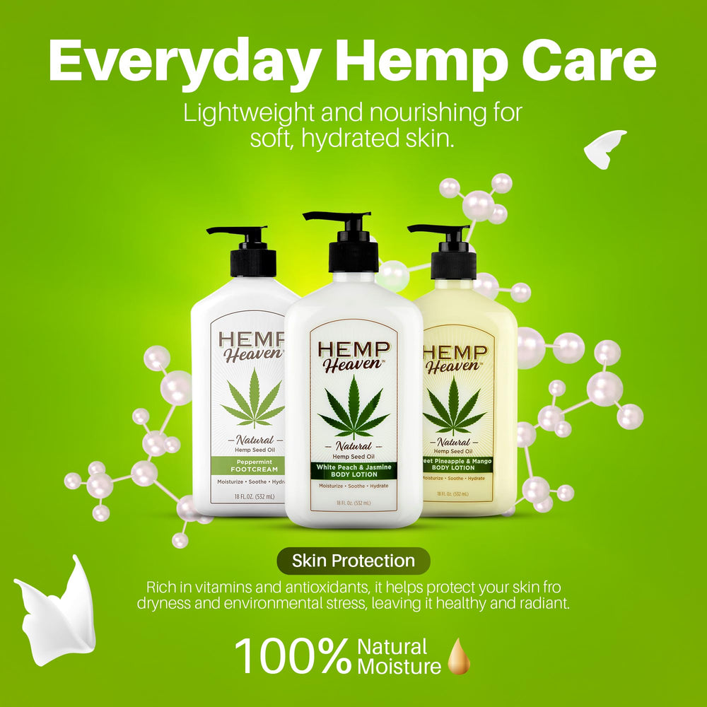 Lotion Hemp Heaven Peche Jasmin Texture-Peau : soin hydratant quotidien.