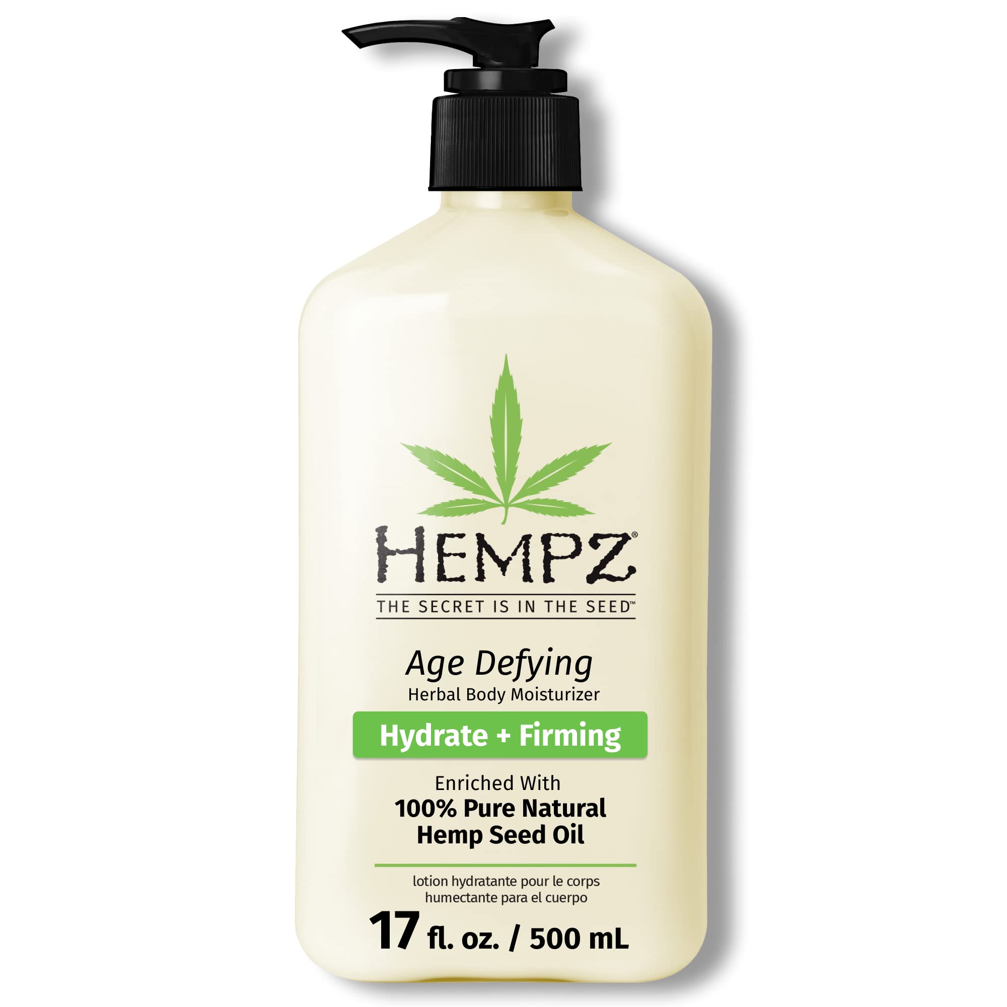 Hempz Age-Defy: bouteille crème-corps affichée, hydratation durable.