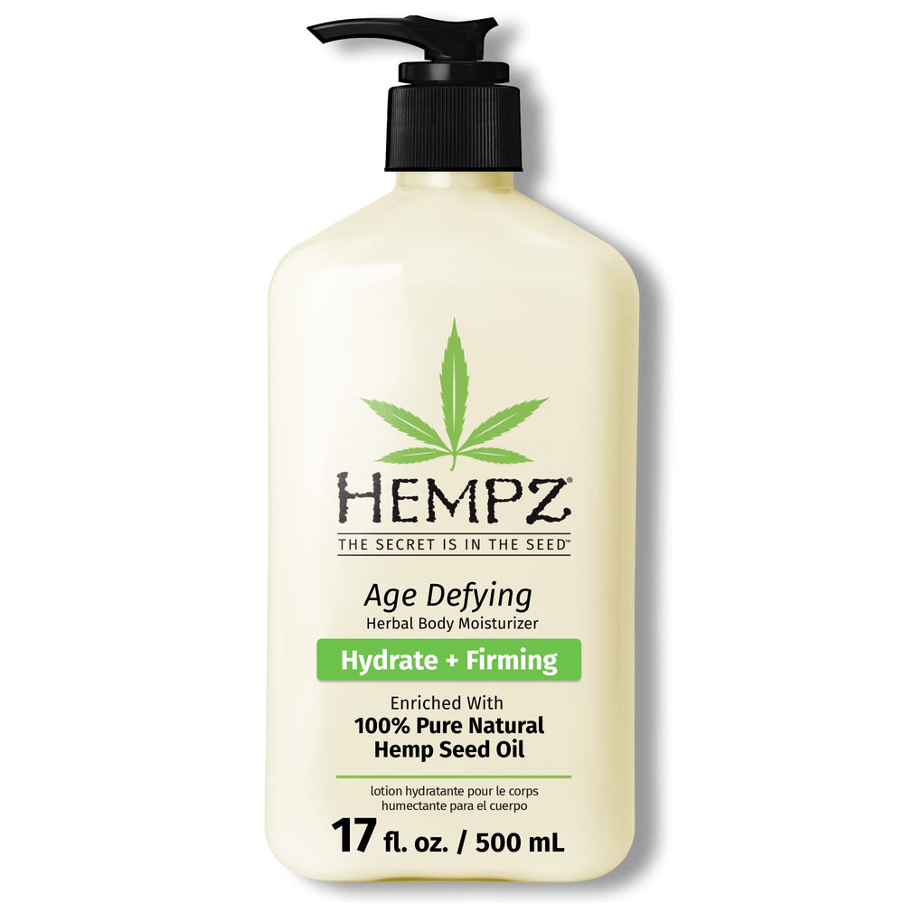Hempz Age-Defy: bouteille crème-corps affichée, hydratation durable.