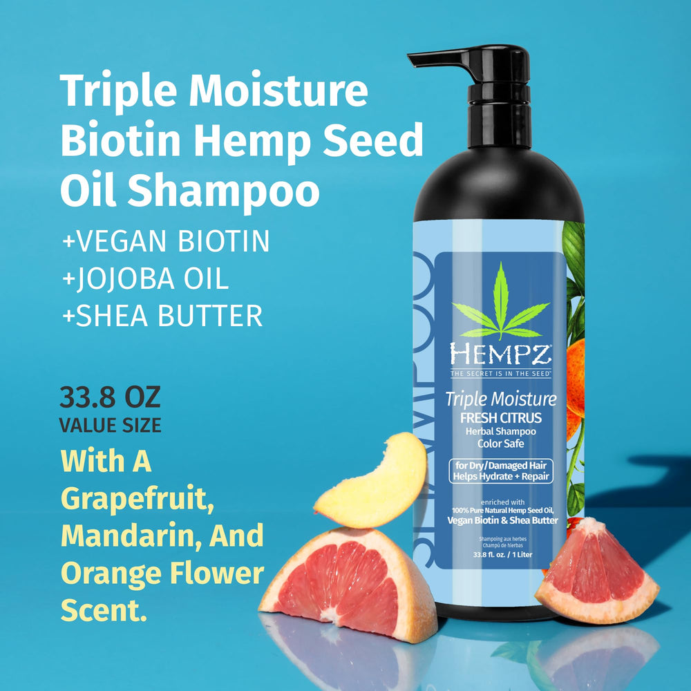 Shampoing Hempz Biotin avec huile de chanvre, soin naturel.