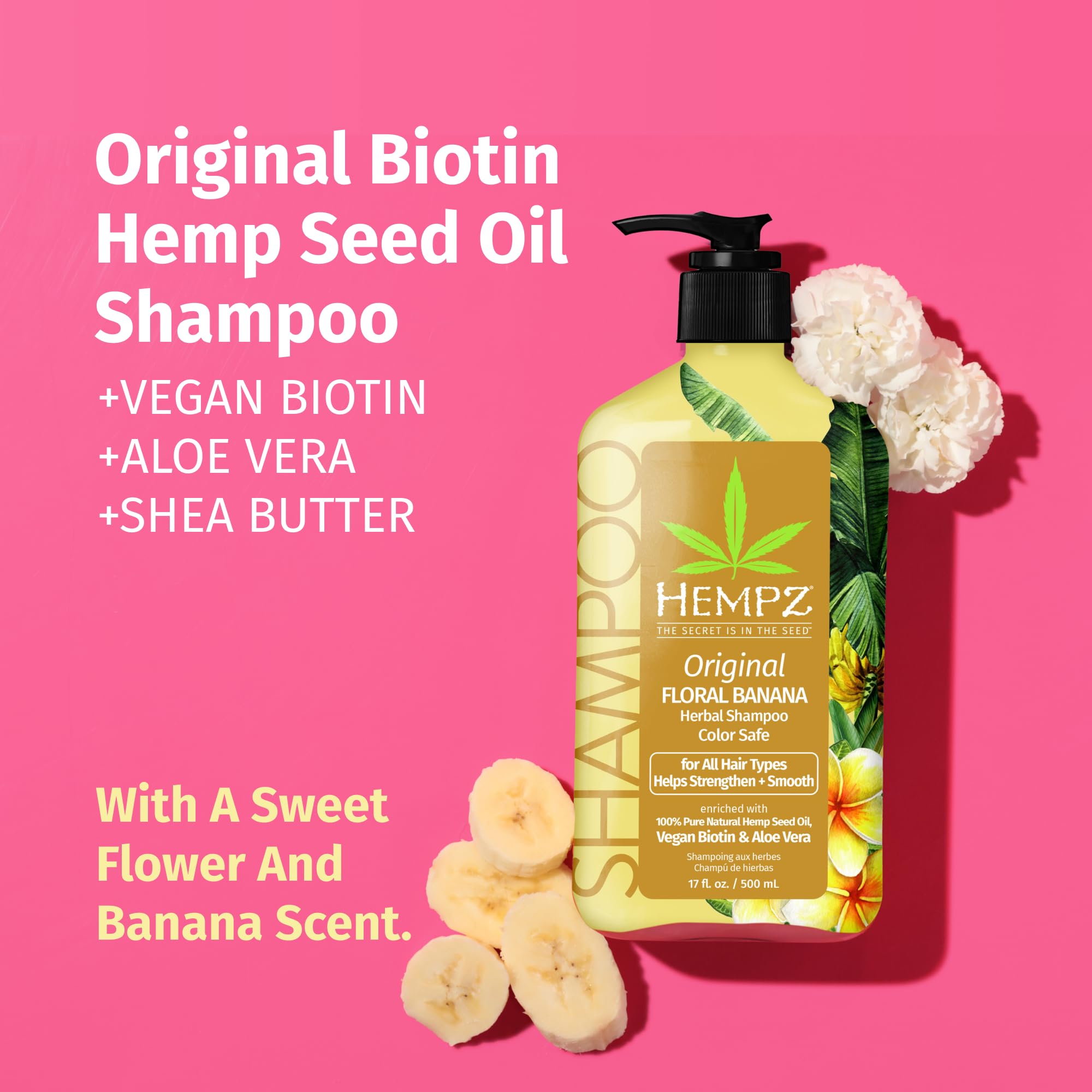 Hempz Biotin Shampoing Original, etiquette visible, cheveux colorés mieux nourris.