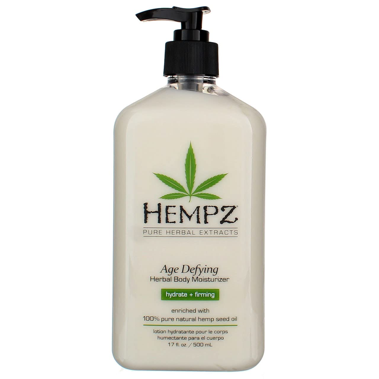 Hempz Anti-Âge Crème Corps: flacon pompe 500 ml, hydratation durable.