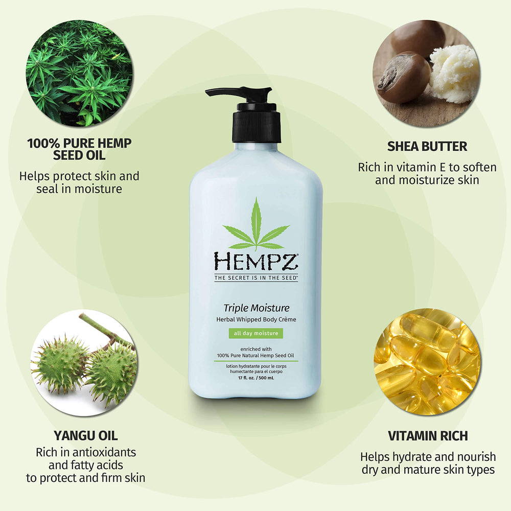 Crème Hempz avec extrait de pomme pour revitaliser la peau.