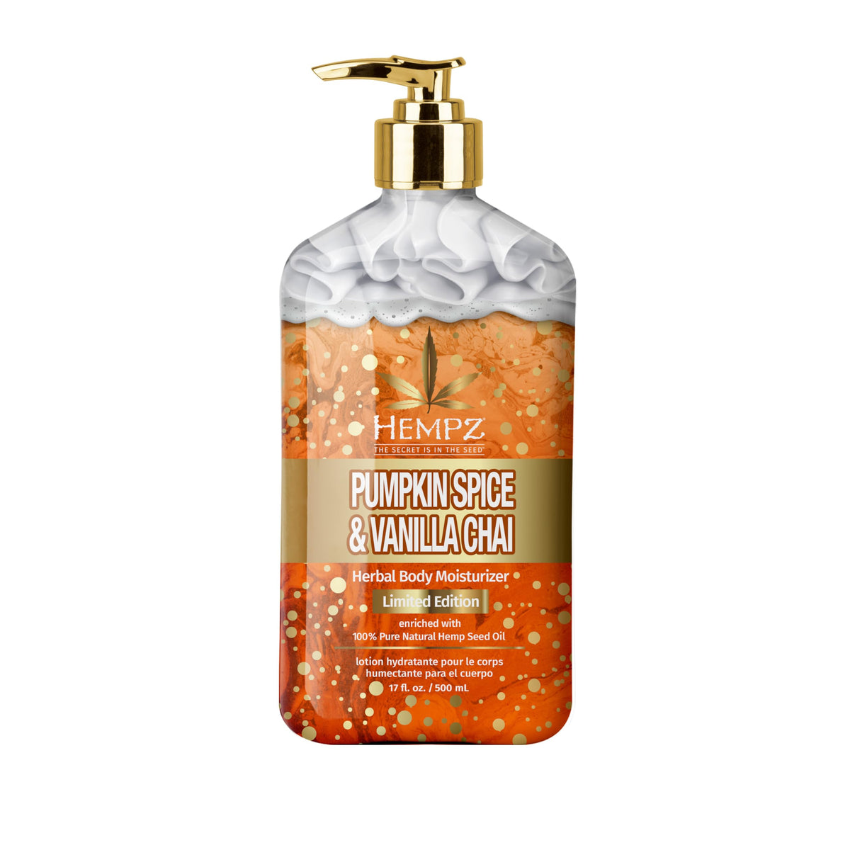 Hempz limited edition pumpkin spice lotion bottle delivering long-lasting hydration.