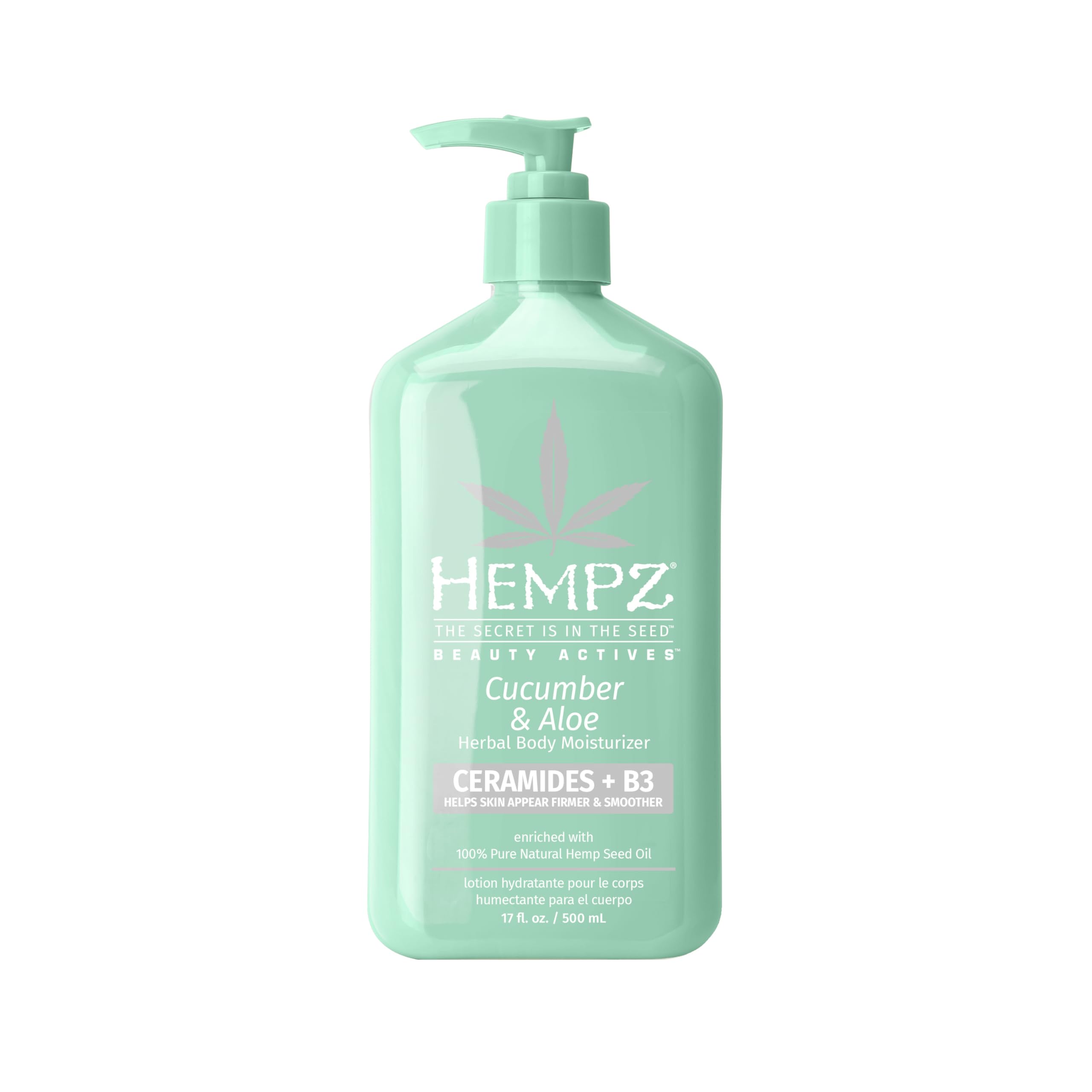 Lotion Hempz Concombre et Aloe édition limitée, bouteille élégante prête à l'hydratation.