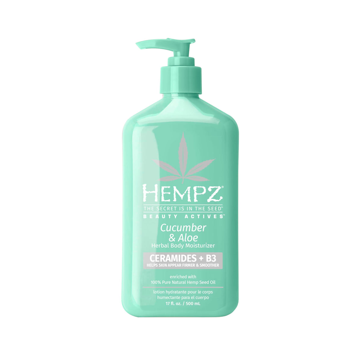 Lotion Hempz Concombre et Aloe édition limitée, bouteille élégante prête à l'hydratation.