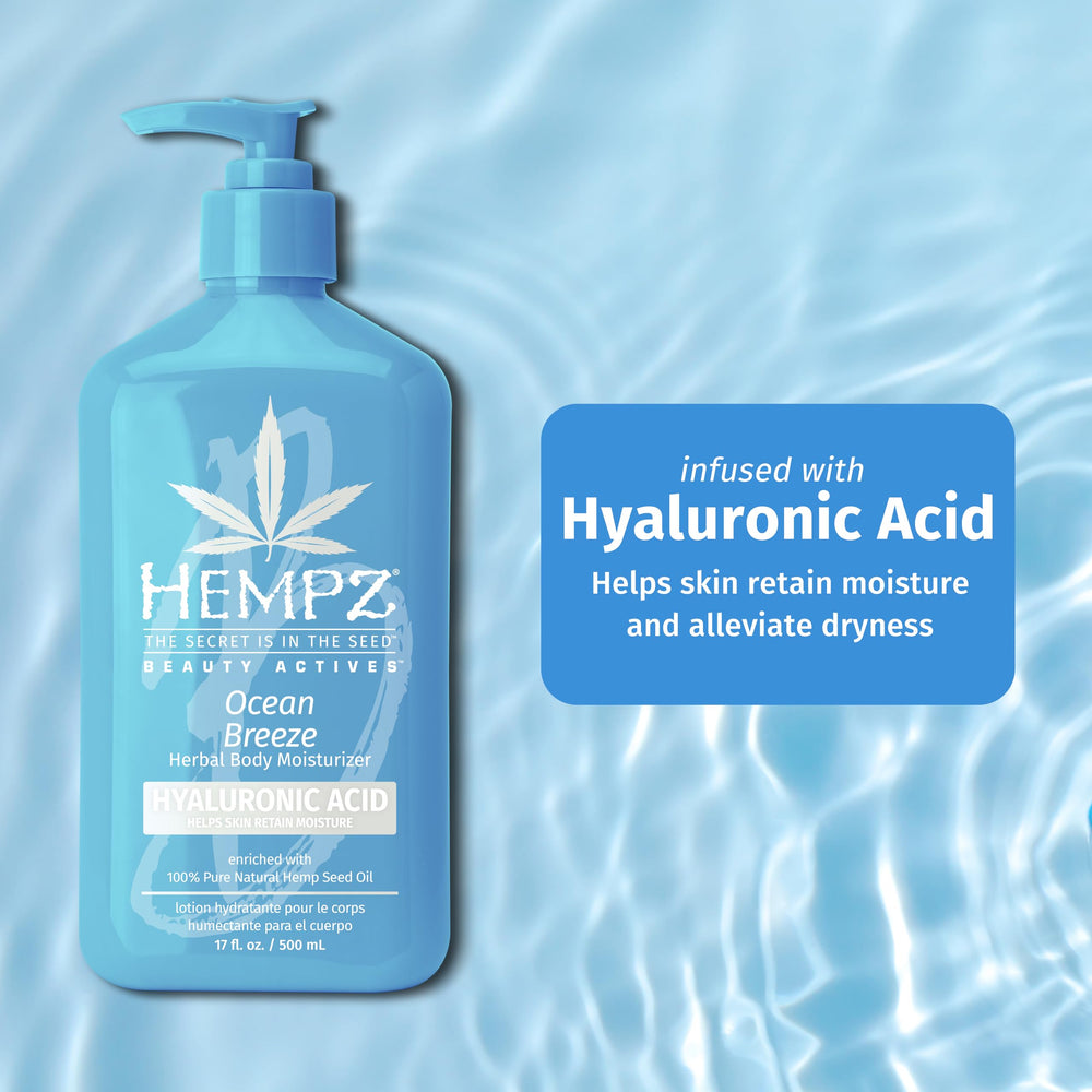 Hempz Lotion Corps Hyaluronique : hydratation renforcée pour peau souple.