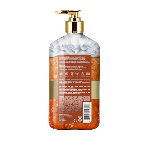 Hempz pumpkin spice lotion application scene shows quick-absorbing hydration.