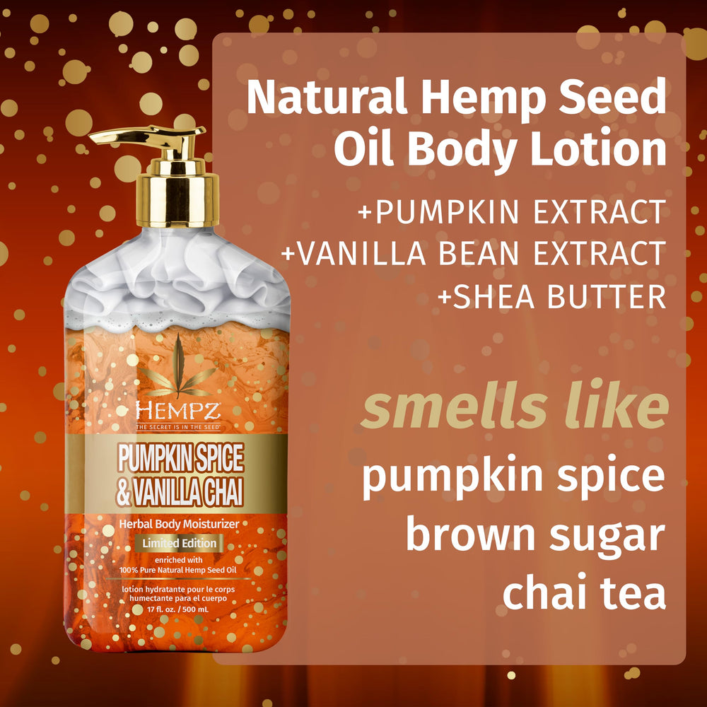 Hempz pumpkin spice lotion close-up texture emphasizes creamy, non-greasy feel.
