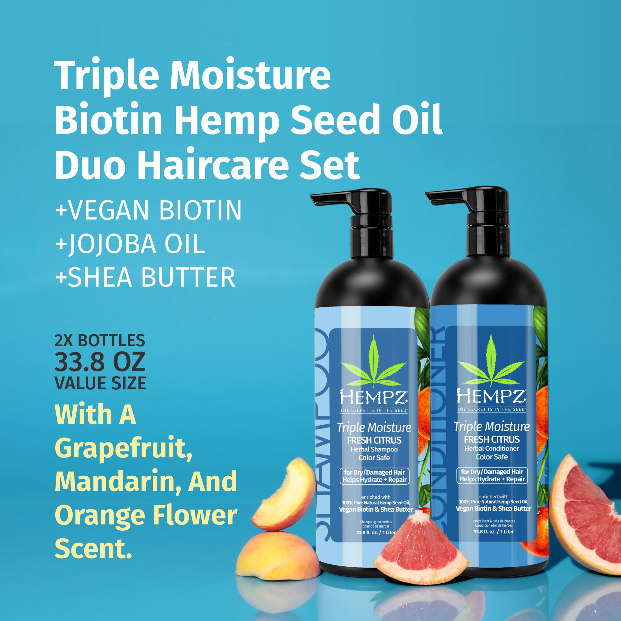 Hempz duo capillaire, vue de la bouteille arrière, soin nourrissant pour cheveux colorés.