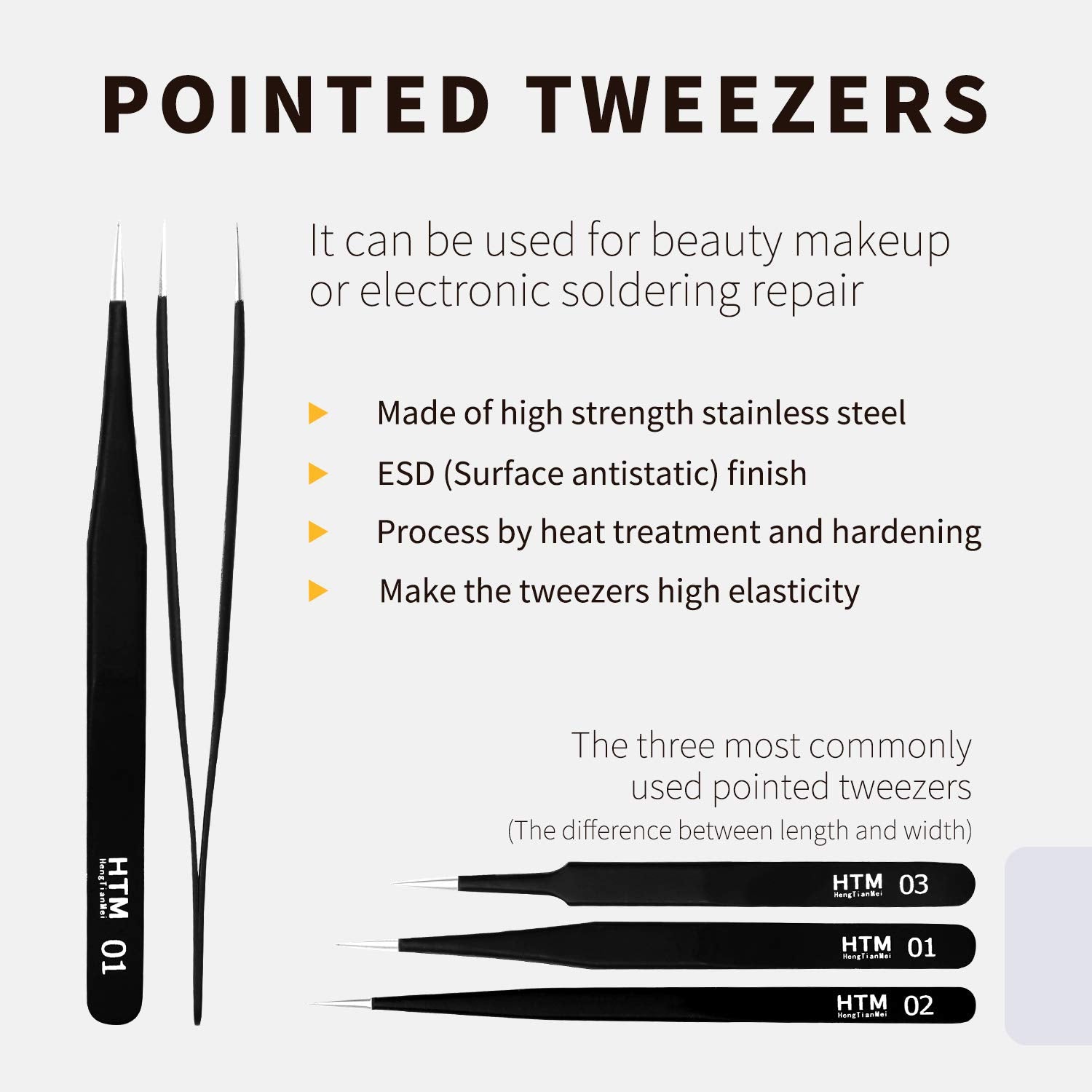 Pinces pointues HengTianMei, maniabilité idéale pour petites particules et débris.