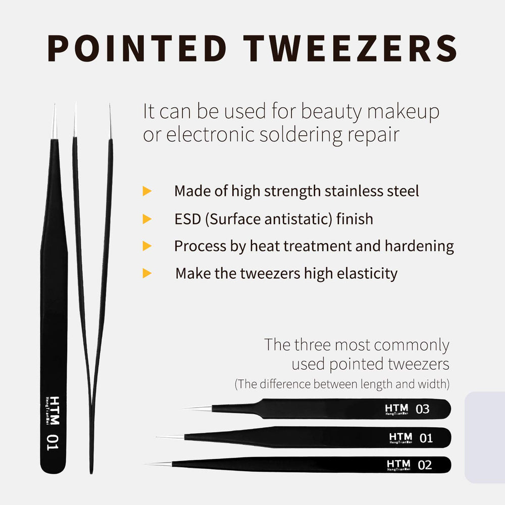 Pinces pointues HengTianMei, maniabilité idéale pour petites particules et débris.
