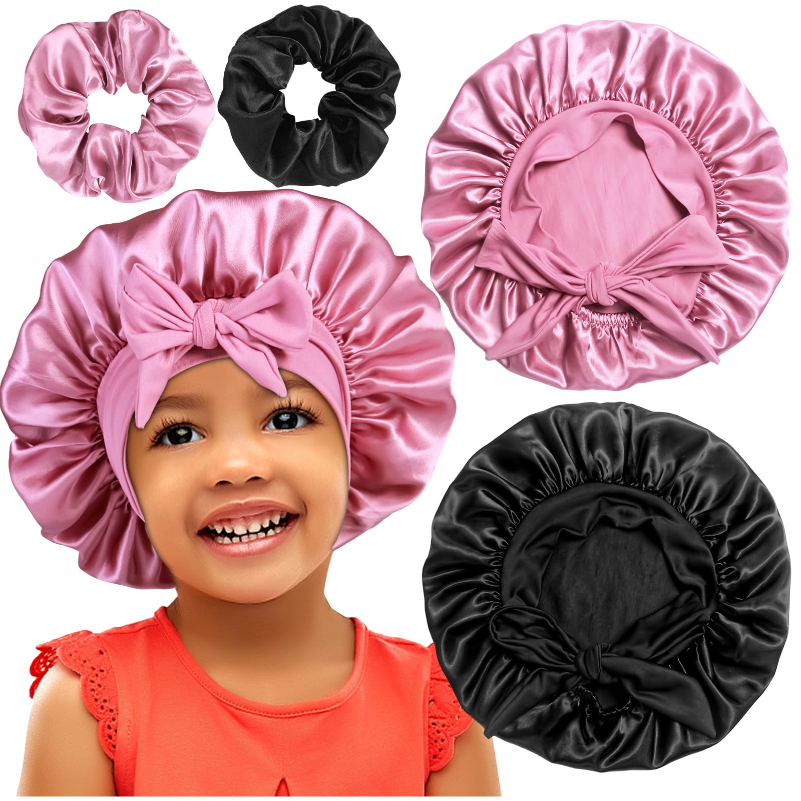 Bonnets satin Heniho pour enfant avec noeud mignon, confort nocturne.