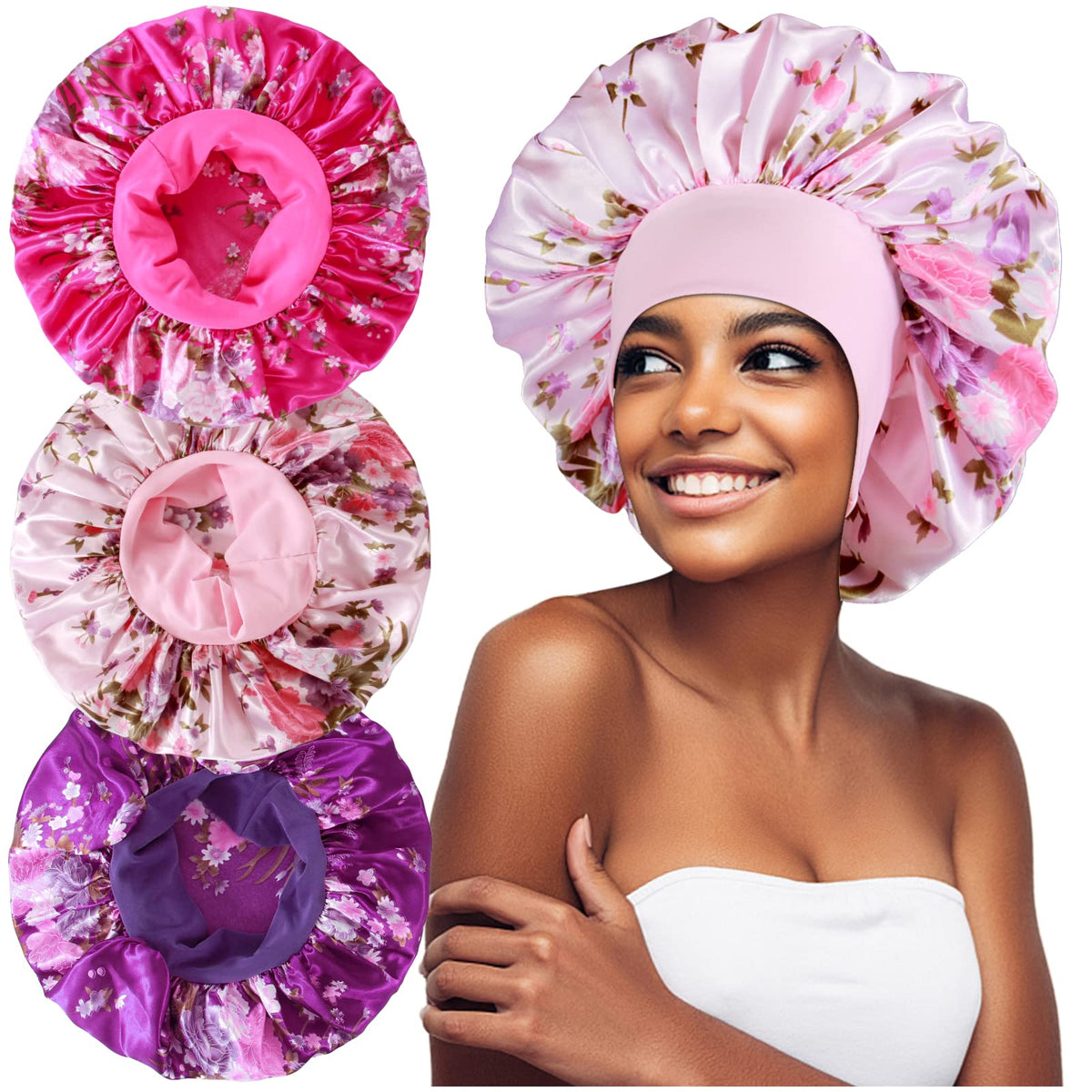 Heniho bonnet satin extra-large pour dormir – maintien confortable toute la nuit.