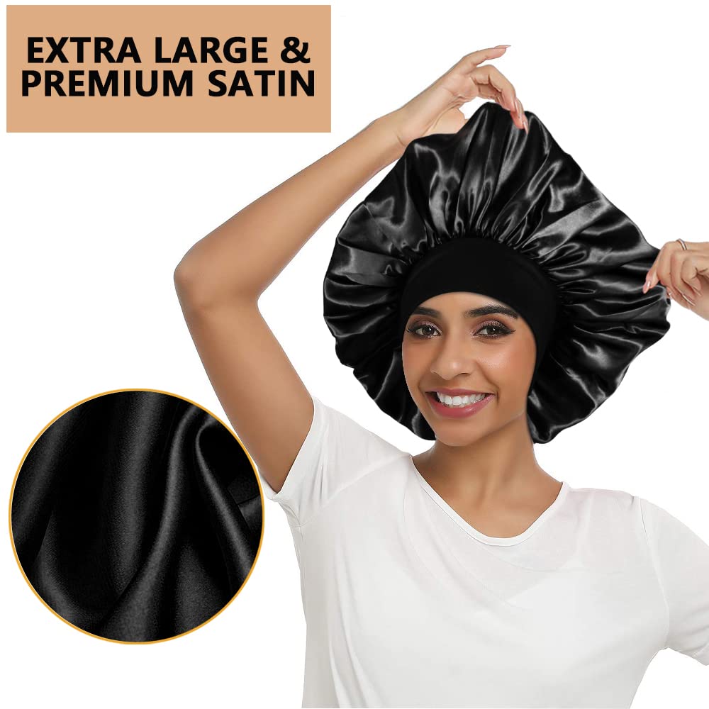Bonnet satin extra-large Heniho pour nattes préserve l'hydratation