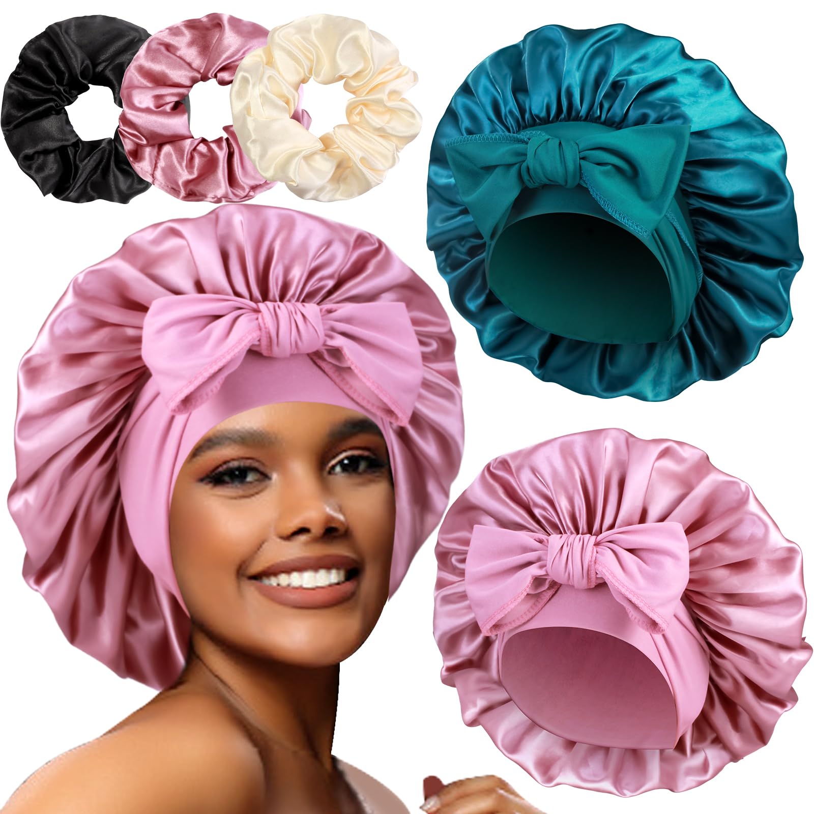 Heniho bonnet satin grand pour cheveux longs, idéal pour dormir sans frottement