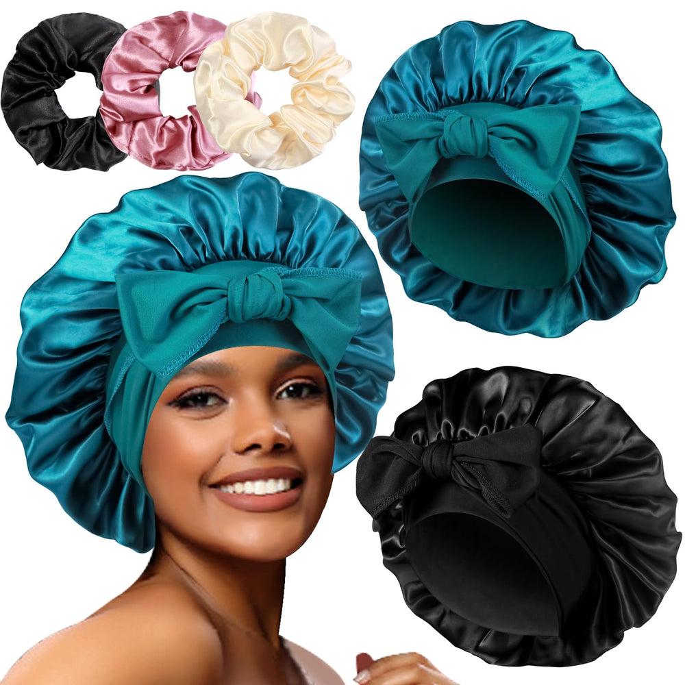 Bonnet satin Heniho grand noeud pour maintien nocturne.