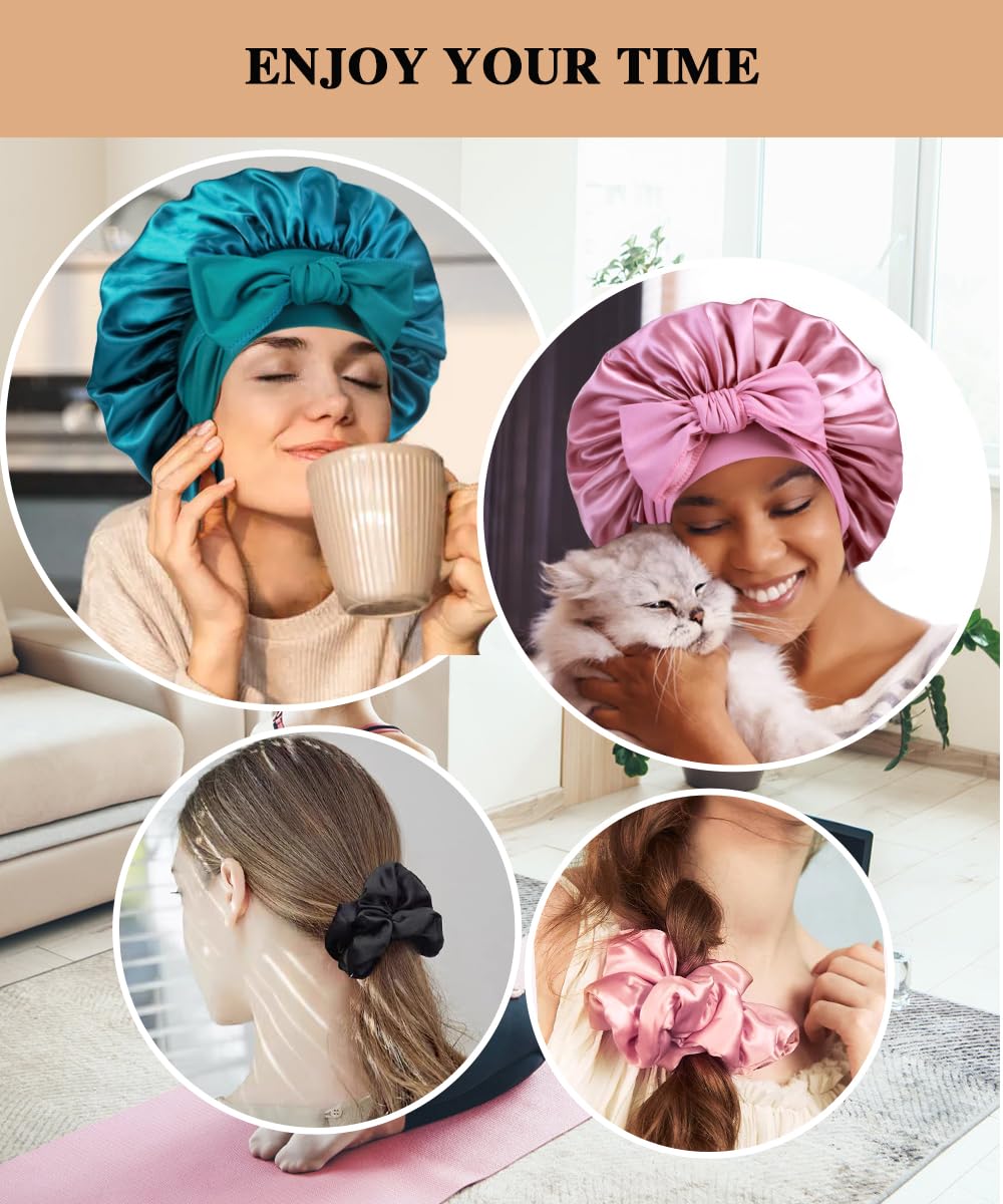 Heniho bonnet satin rose grand, confort nocturne pour toutes les coiffures
