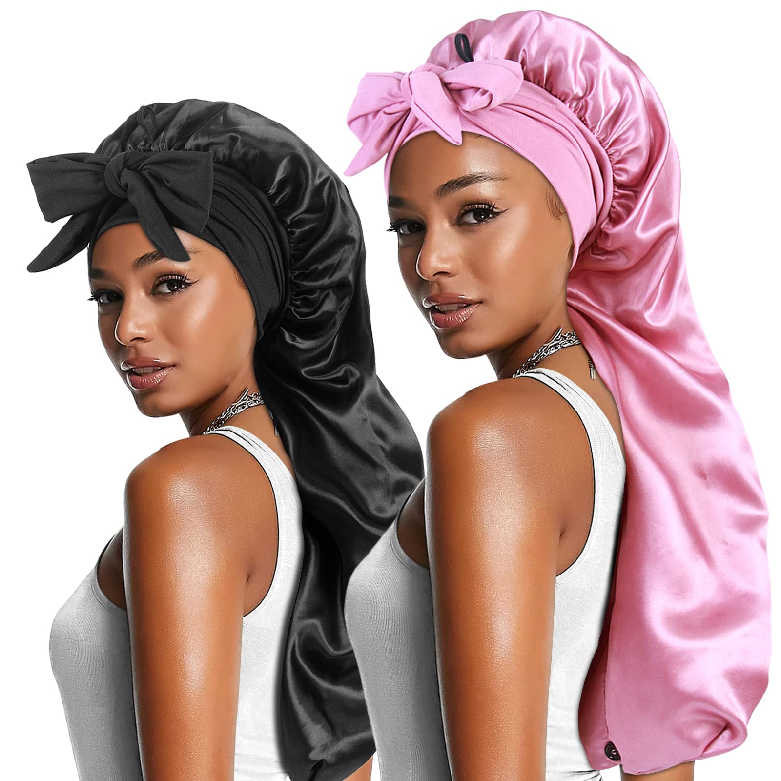 Heniho bonnet satin long avec bande-noeud protège locs pendant le sommeil