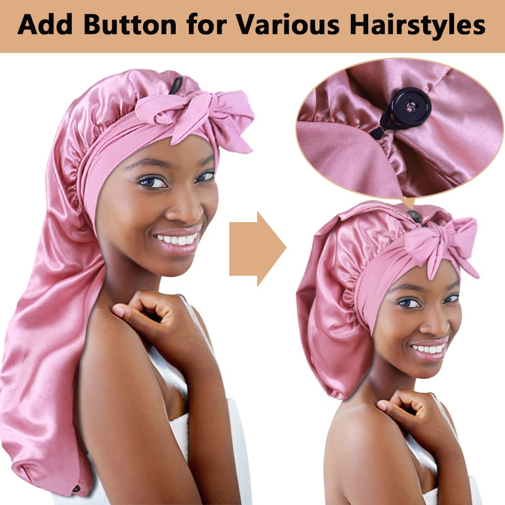 Heniho bonnet satin long pour locs, parfait pour dompter les tresses nocturnes
