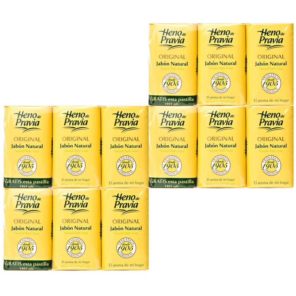 Heno de Pravia — ensemble de 4 packs de savons, prêt pour usage quotidien.