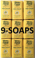 Heno de Pravia Savon Original, barre parfumée rappelant les prairies, parfaite pour une douche quotidienne.